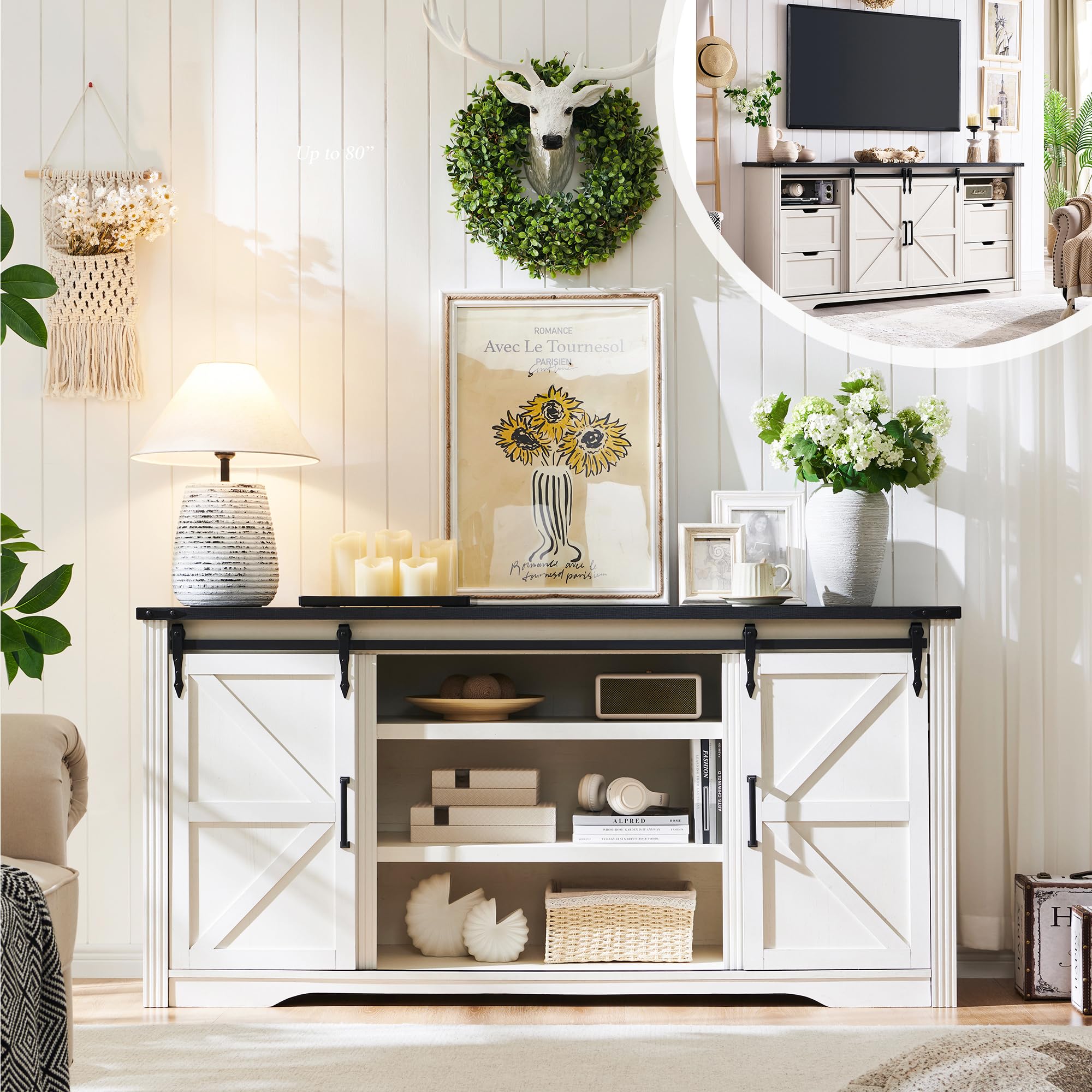 Farmhouse TV Stand with 4 Drawers