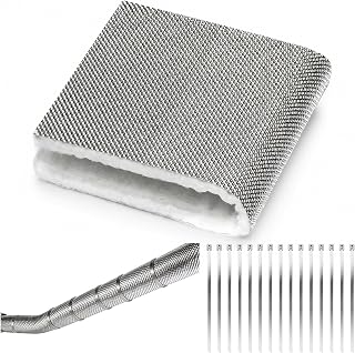 Automotive Aluminum Exhaust Heat Shield Wrap, 24"x12" Muffler Heat Shield | 0.4" Thick High Temperature Fiberglass Cotton, for Exhaust Pipe, Motorcycle,Car Undercarriage & Fuel Tank, with 15 Metal Ties