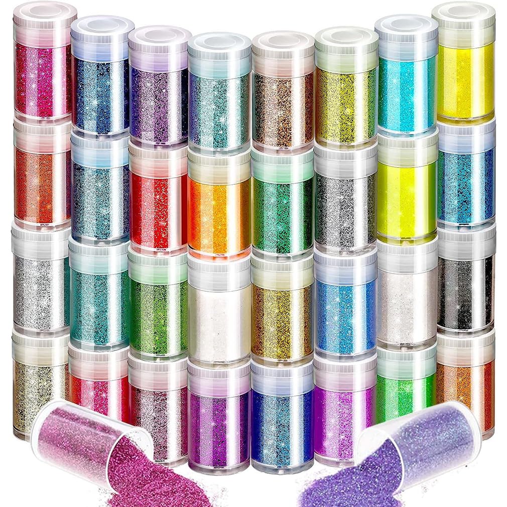 32 Fine Glitter, Extra Fine Glitter Powder, Craft Glitter for Soap Paint, Card & Jewellery Making, Nail Polish, Epoxy Resin, Candle Making, Bath Bombs, Slime, Crafts Decoration in Christmas Party