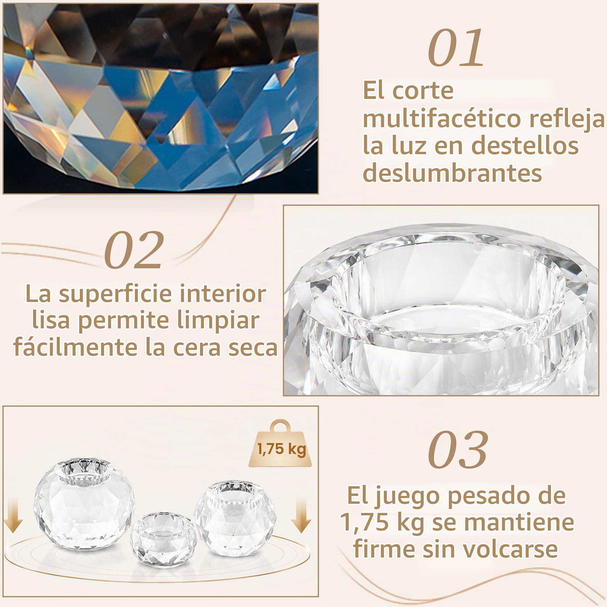Sziqiqi Juego de 3 Candelabros de Bola de Cristal, Portavelas de Velas Pequeñas de Vidrio Transparente para Navidad Ceremonia Decoración del Hogar de Mesa Regalo de Inauguración
