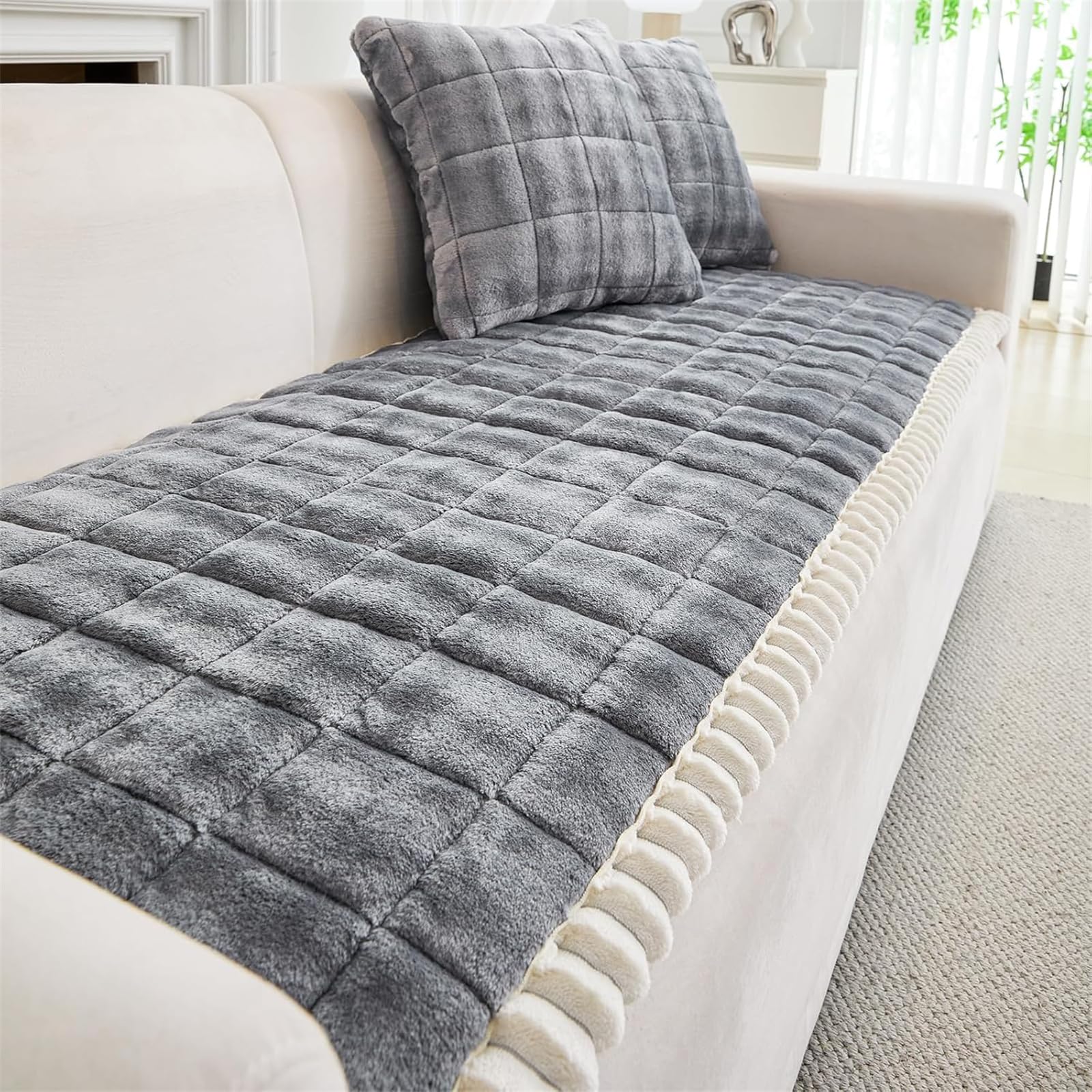 LINGKY Sofa Covers 1 2 3 4 Seater, Universal & Non-Slip Sofa Slipcovers Couch Covers Washable, Thick Milk Velvet Sofa Cushion Covers for Pet Dog Furniture Protectors (Dark Grey, 70x90cm) — image 1