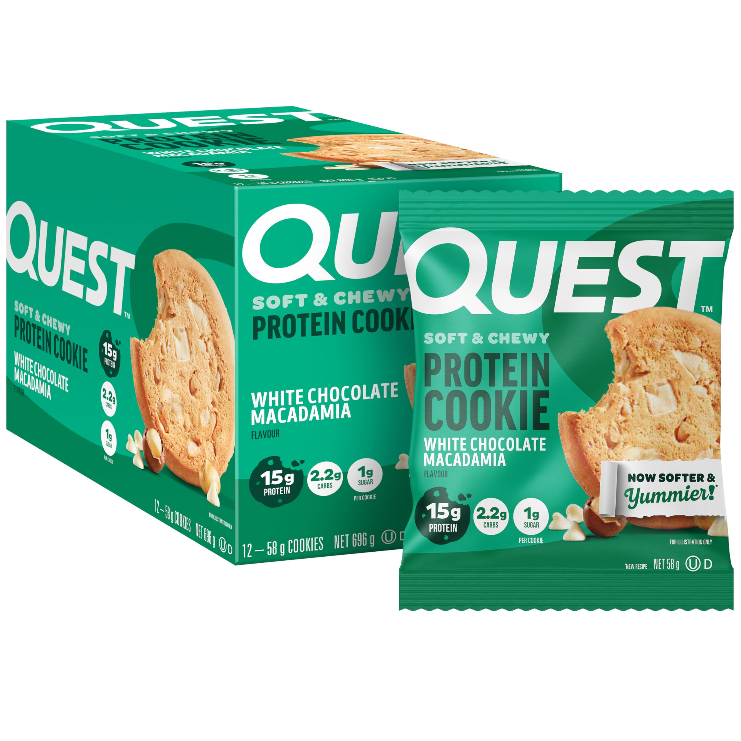 Quest Nutrition White Chocolate Macadamia Protein Cookie, Keto Friendly, High Protein, Low Carb, 12 Count