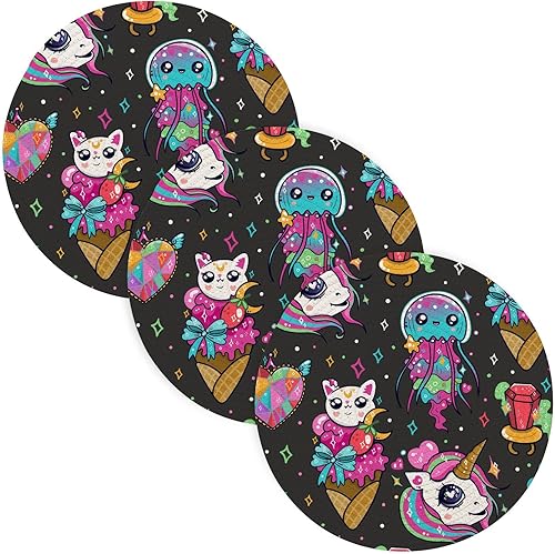 Salvamanteles antideslizantes con diseño de unicornios arcoíris y gato para platos calientes, tejido de hilo de algodón de 15 pulgadas, absorbe el