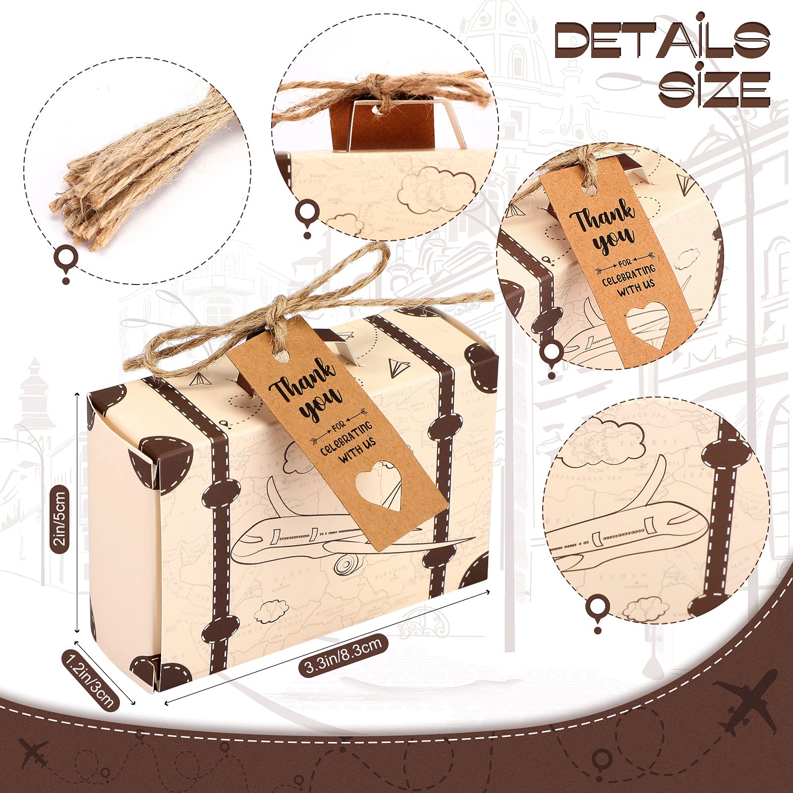 50 Sets Mini Suitcase Boxes, Small Candy Boxes, Travel Themed Wedding