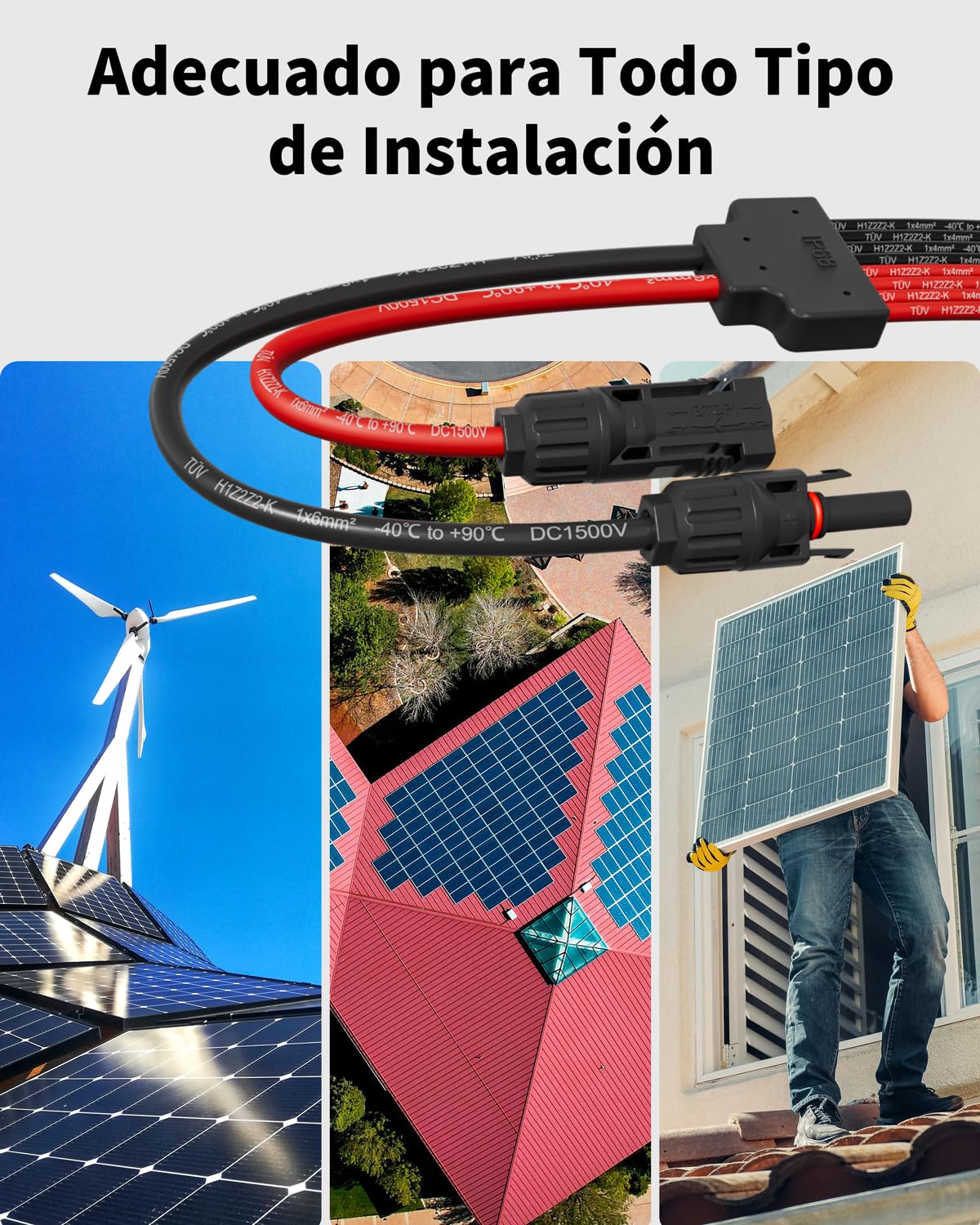 enernova Y Conector Solar Fotovoltaico, 4 mm²-6 mm² Cable Solar, Impermeable IP68 Cable de Extensión para Paneles Solares, 30A DC1500V, Cable de Extensión de Conector
