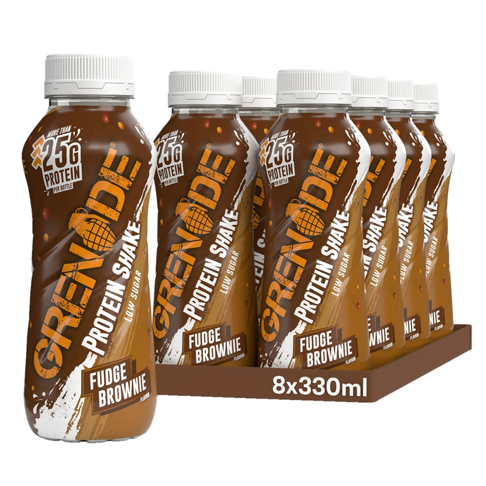 Grenade Fudge Brownie High Protein Shake, 8 x 330 ml - Ready to Drink Milk Protein Shakes with Over 24 g Protein per Bottle