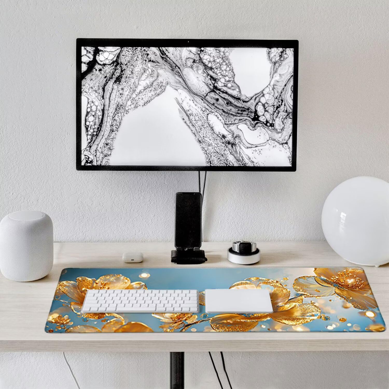 Podkładka pod mysz do gier XXL duża mysz 1600 x 800 mm, duża podkładka pod biurko z antypoślizgową gumową podstawą dla graczy, poprawia precyzję i szybkość (żółte kwiaty) o-417