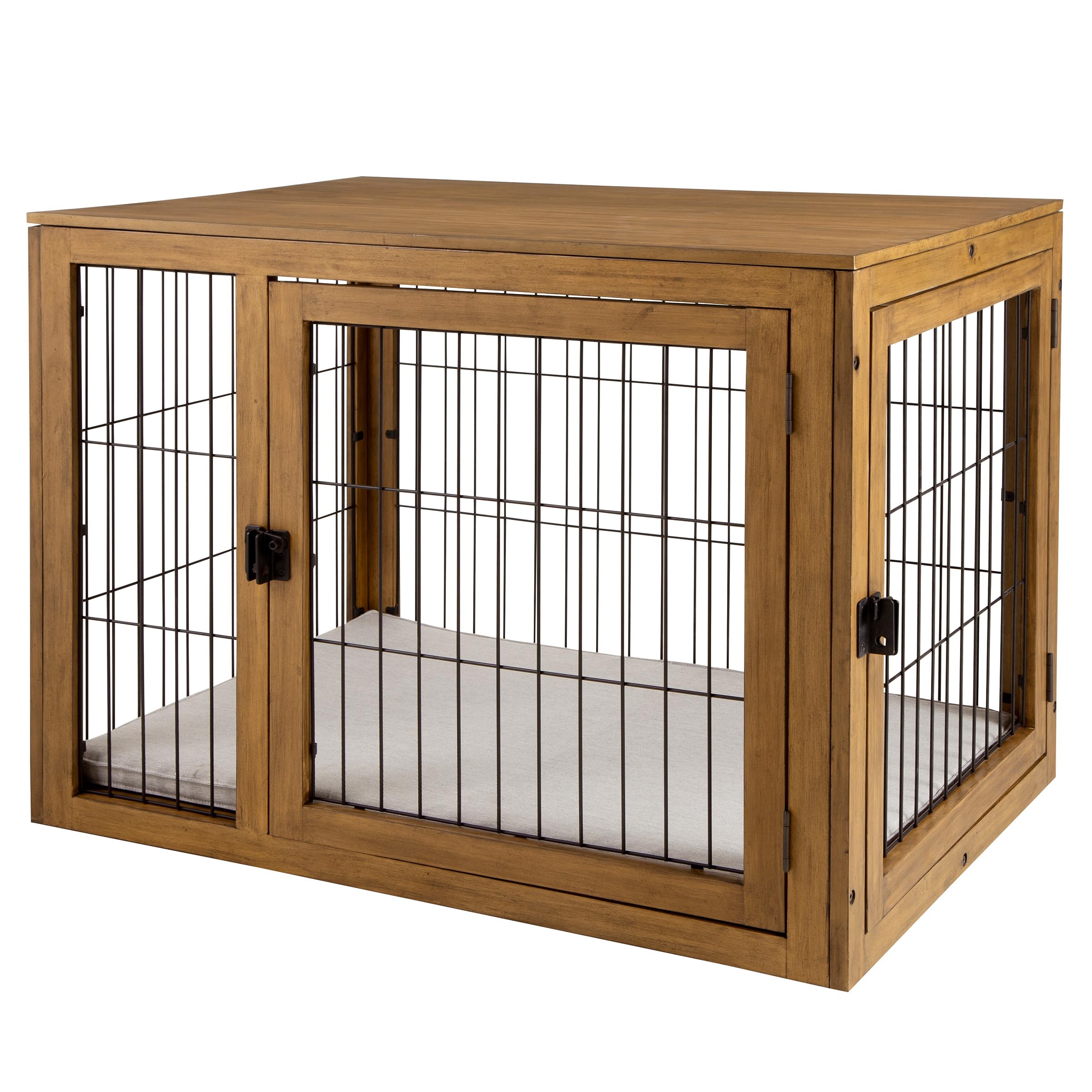 Furrnook Dog Crate Furniture With Cushion, Wooden Dog Kennel