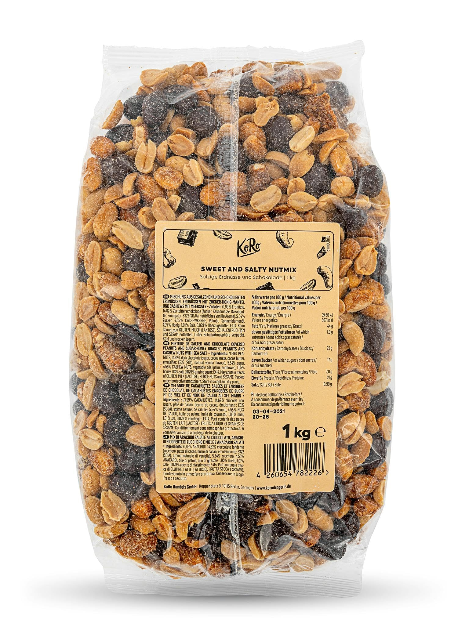KoRo - Mix di frutta secca sweet & salty 1 kg - Arachidi, anacardi e cioccolato fondente - Vegan