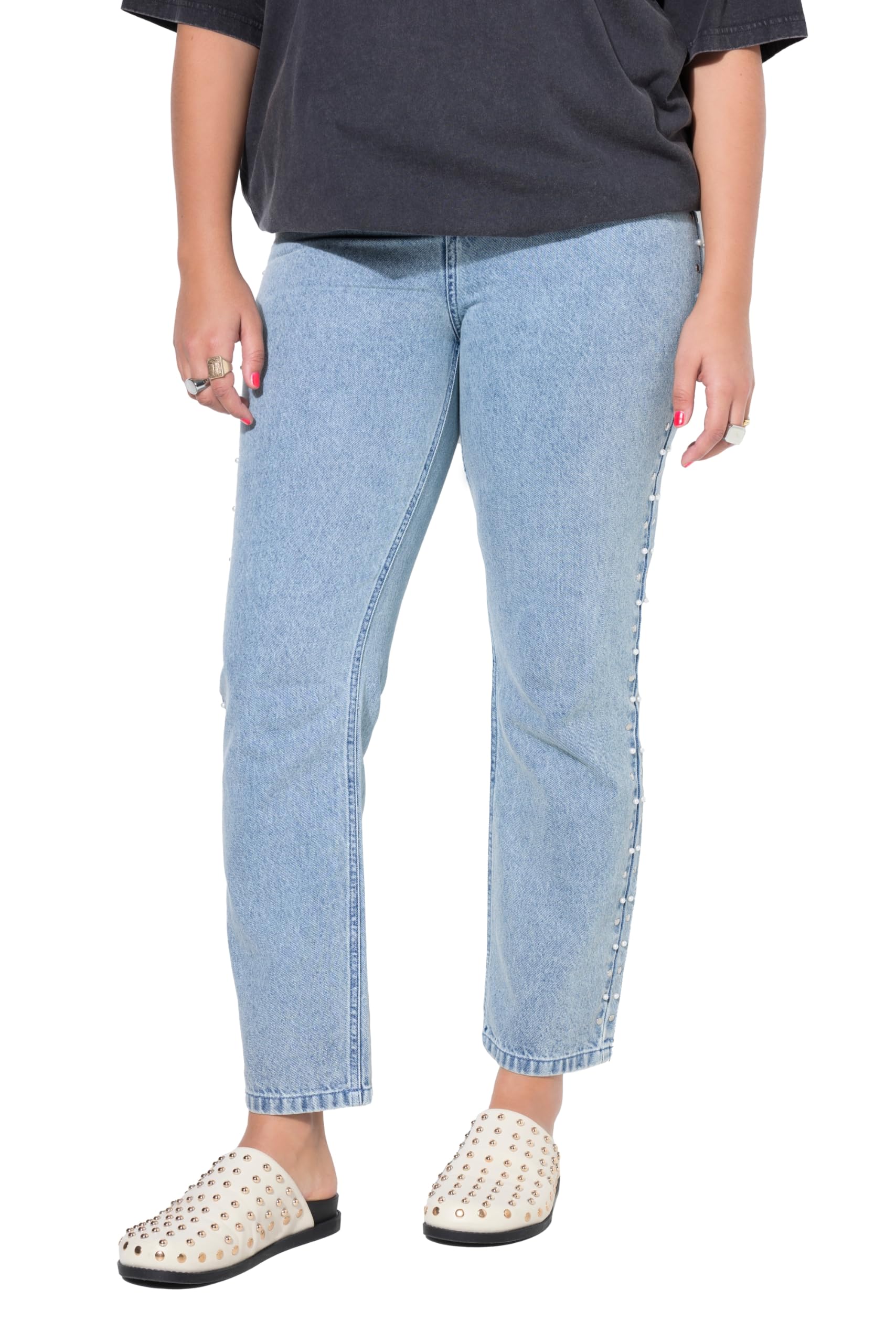 Studio Untold Damen große Größen Übergrößen Plus Size Mom-Jeans, Mom Shape, 5-Pocket, Zierperlen 848155