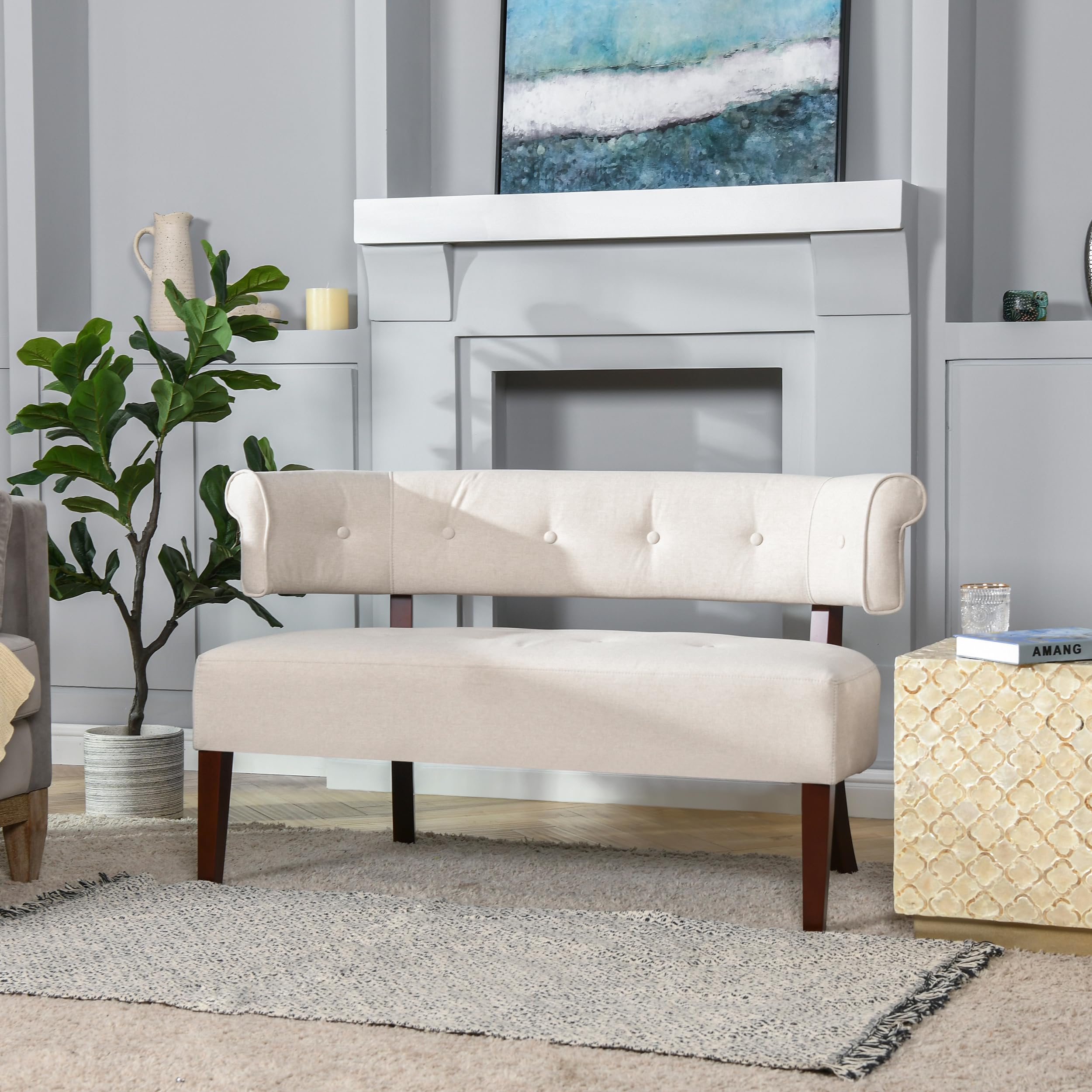 Jennifer Taylor Home Bethany – Panca Con Braccio A Rullo, Rivestita In Poliestere, Colore Beige Neutro, 134 X 43 Cm - 5