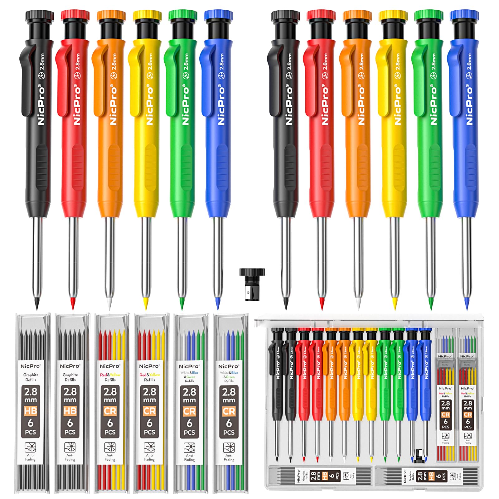 Nicpro Mechanical Carpenter Pencils for Construction (Black, Red) With Case| Deep Hole Marker Pencil Set Includes Sharpener and 26 Refills, Comfortable Grip, Heavy Duty Woodworking Tools for Architect — Amazon image 7