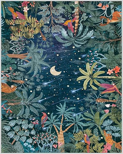 Miniatura 9 de Lahome Alfombra verde selva de medianoche, lavable de 8 x 10 pies, para dormitorio, sala de estar, alfombra de bosque suave para niños, para sala de