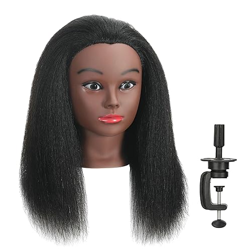WikNifo - Cabeza de maniquí de cabello 100% humano real con soporte para peluquería práctica maniquí cosmetología muñeca entrenamiento cabeza