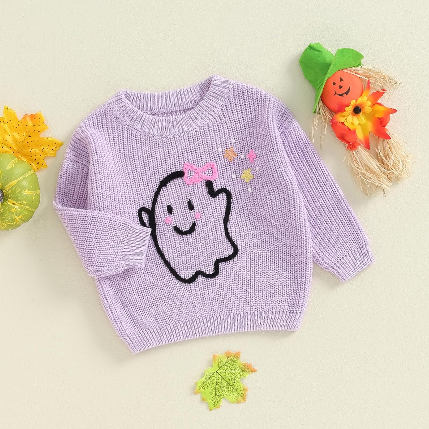 0-3T Infant Baby Girl Halloween Outfit Ghost/Skull Knit Sweater Toddler Baby Girl Winter Long Sleeve Sweatshirt - Image 3