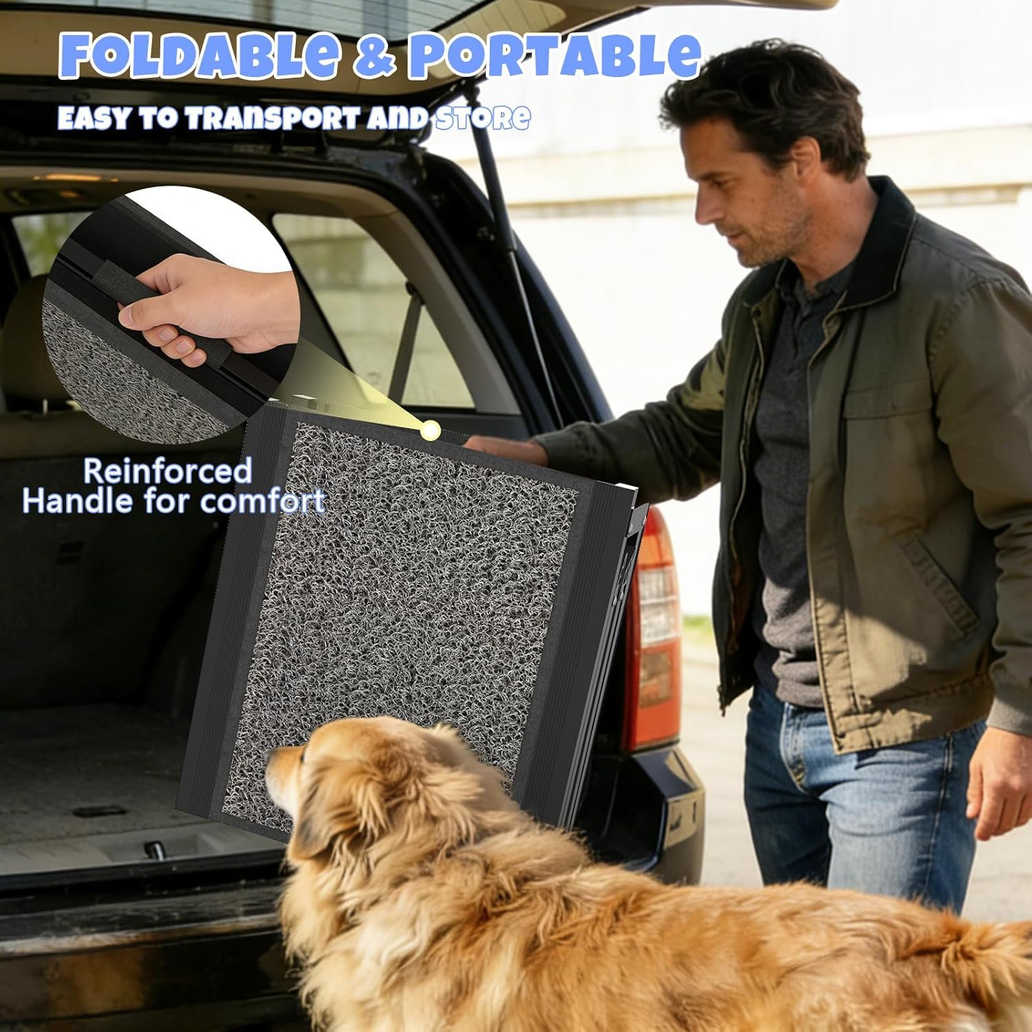 Hunderampe Klappbare Auto 63" × 17", 160cm, Faltbare Haustierrampe für Große Hunde mit Rutschfestem Teppichbelag, Tragbare Hunderampe für SUV, PKW & LKW