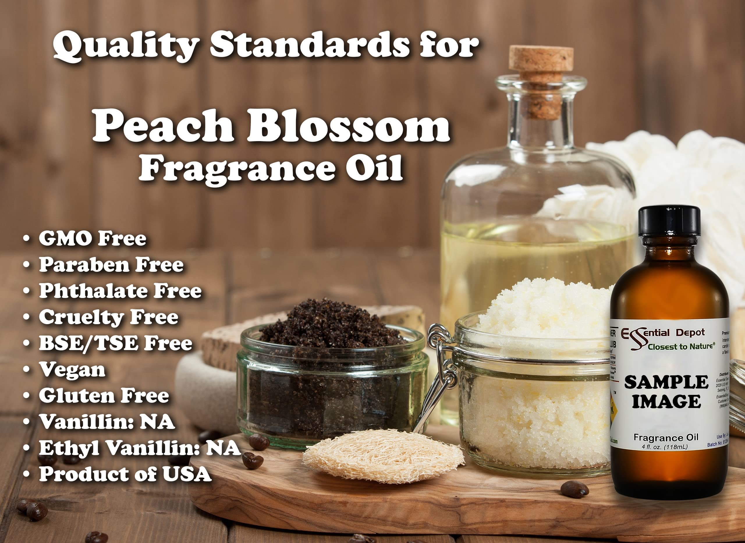 Peach Blossom Fragrance Oil - 4 oz - Supplied in 4 oz. Amber Glass Bottle with Black Phenolic Cone Lined and Safety Sealed Cap