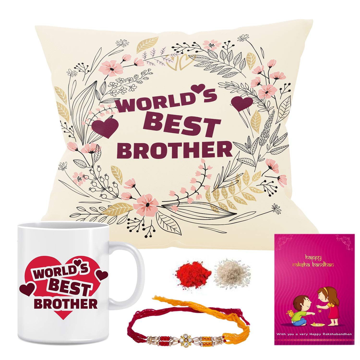 Next Bazaar Rakshabandhan worlds best brother Siblings Quote Printed white Coffee Mug and Cushion Cover 12X12 with Filler Rakhi for brother bhai
