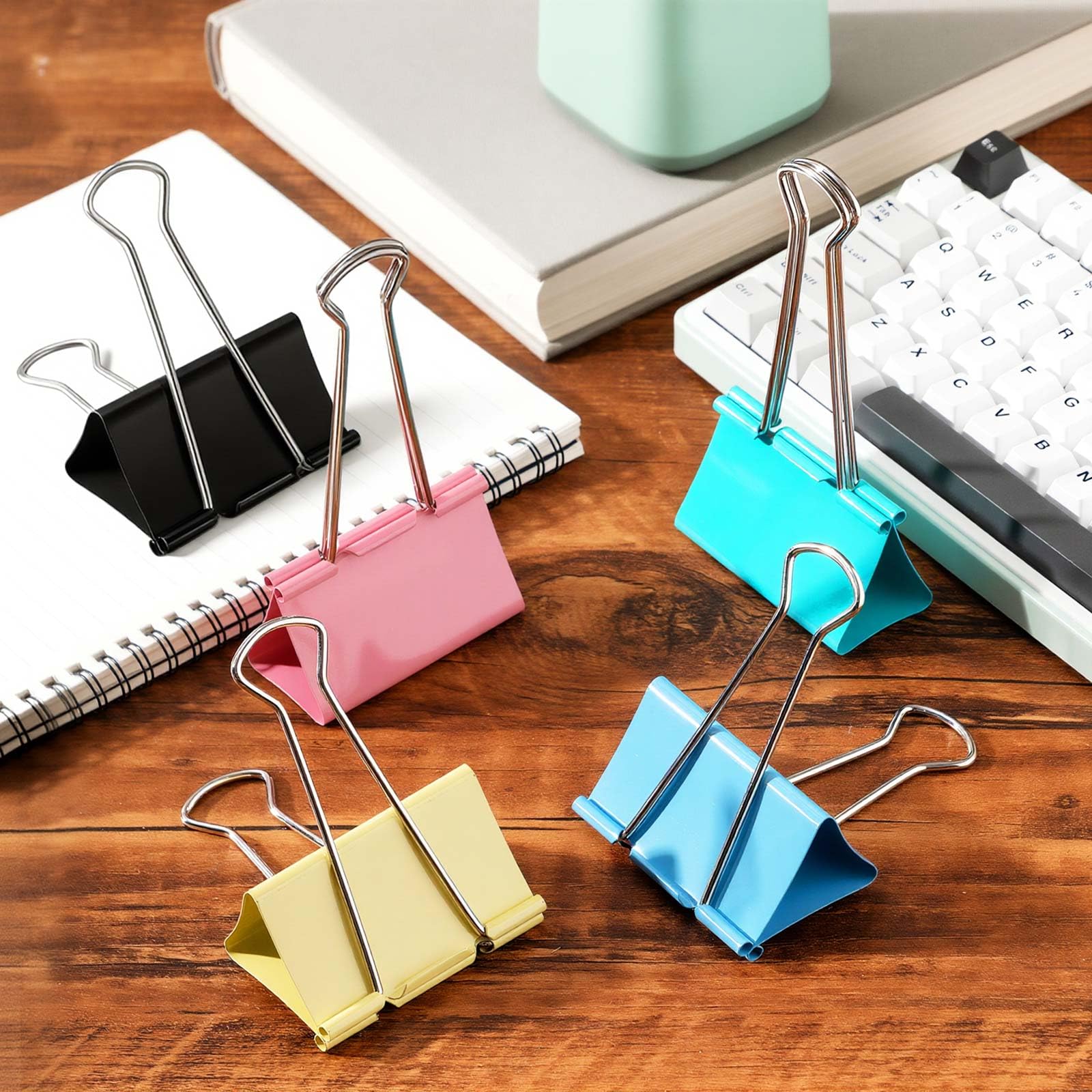 Lot de 48 pinces à reliure Jumbo de 7,6 cm, pinces à papier très résistantes pour fournitures de bureau et de maison (multicolore, noir)