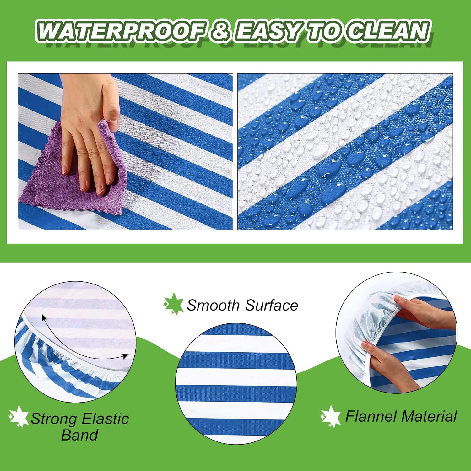 SmoothNovelty Picnic Table Cover with Bench Covers 72 x 30 Inch Waterproof Elastic Fitted Outdoor Stripe Tablecloth for 6 ft Rectangle Tables, School Camping Accessories Park(Dark Blue and White) image 3