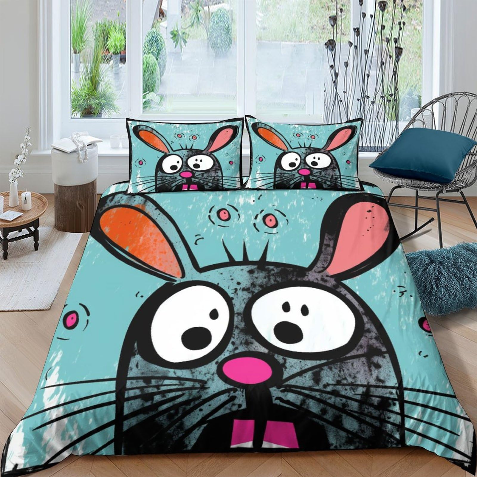 Souris housse de couette 3D idiot avec ses taies d'oreiller lit King 220x240 en microfibre