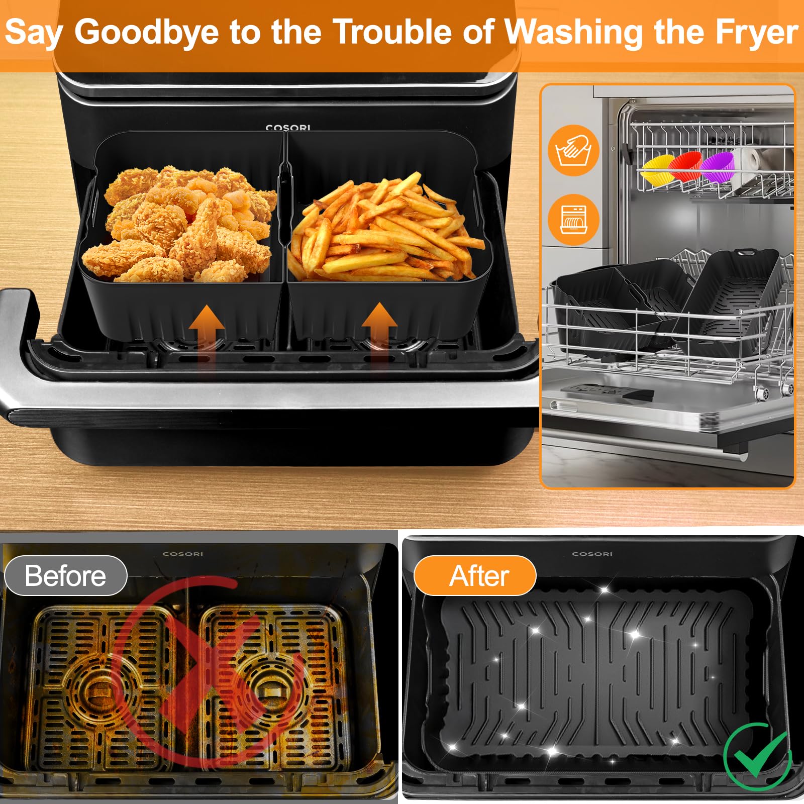Accessoires Pour Friteuse à Air Cosori Dual Blaze Twinfry XXL 10L - 20 Pièces, Silicone Et Inox - Grille, Moules, Gants
