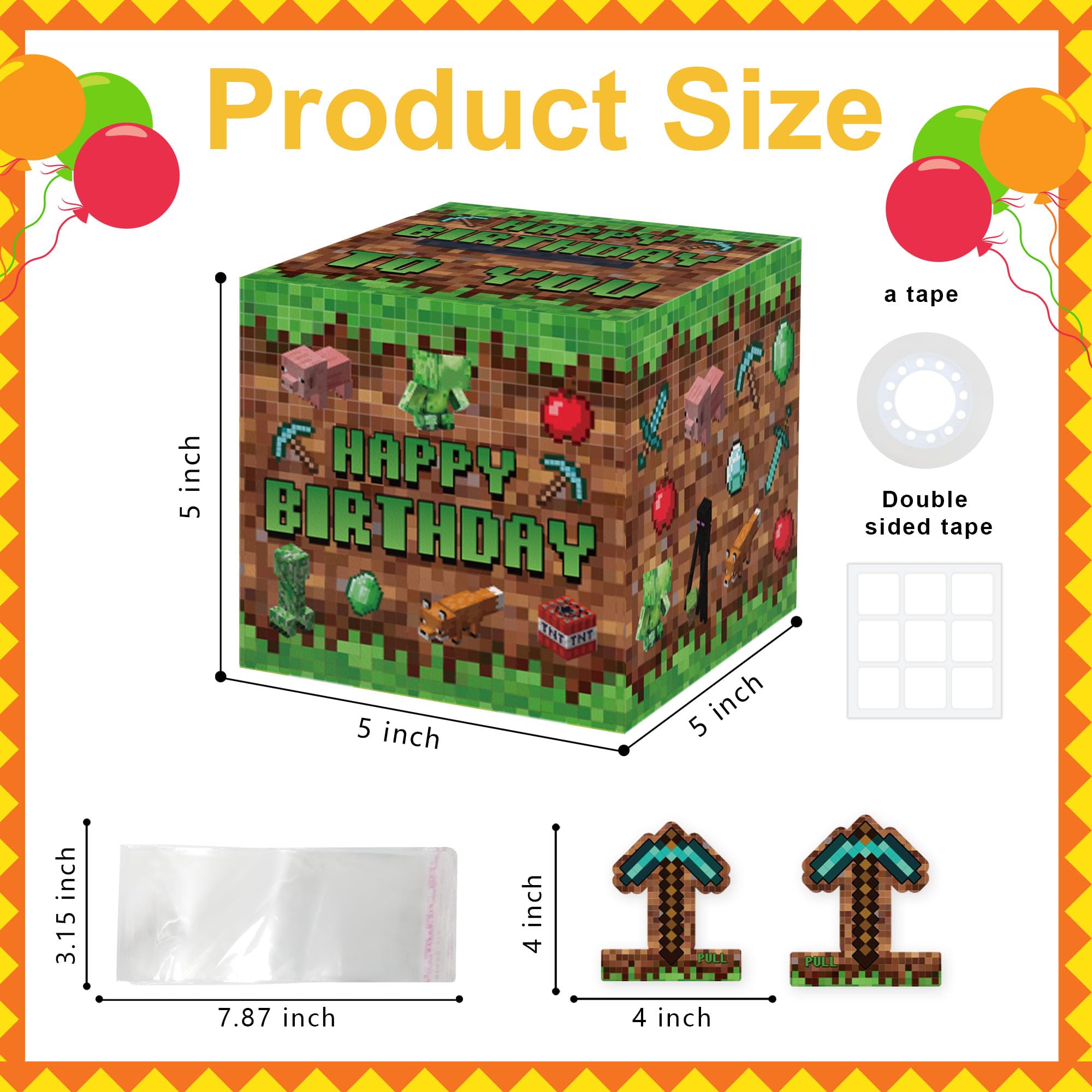 Surprise Money Box Gift Pull for Game Lover- Pixel Game Happy Birthday Money Box for Cash Gift Set Included Happy Birthday Card and 35 Pcs Transparent Bags, Fun Birthday Gift for Women Men