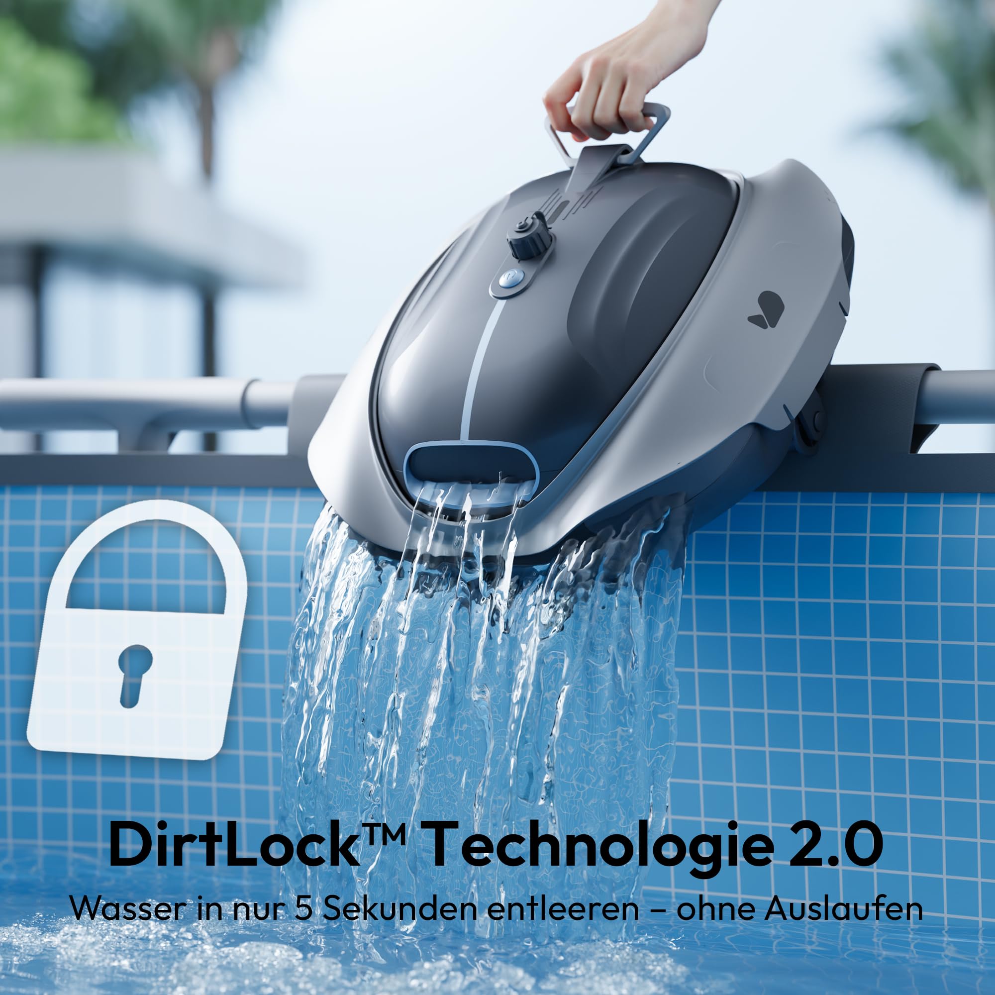 BUBLUE (2026 Neu) 300P Kabelloser Poolroboter für Aufstellpools, Doppelmotor Poolsauger Akku Automatische Poolreiniger mit Starker Saugkraft, Selbsteinparkfunktion, Doppelfilter & LED-Anzeige, Grau