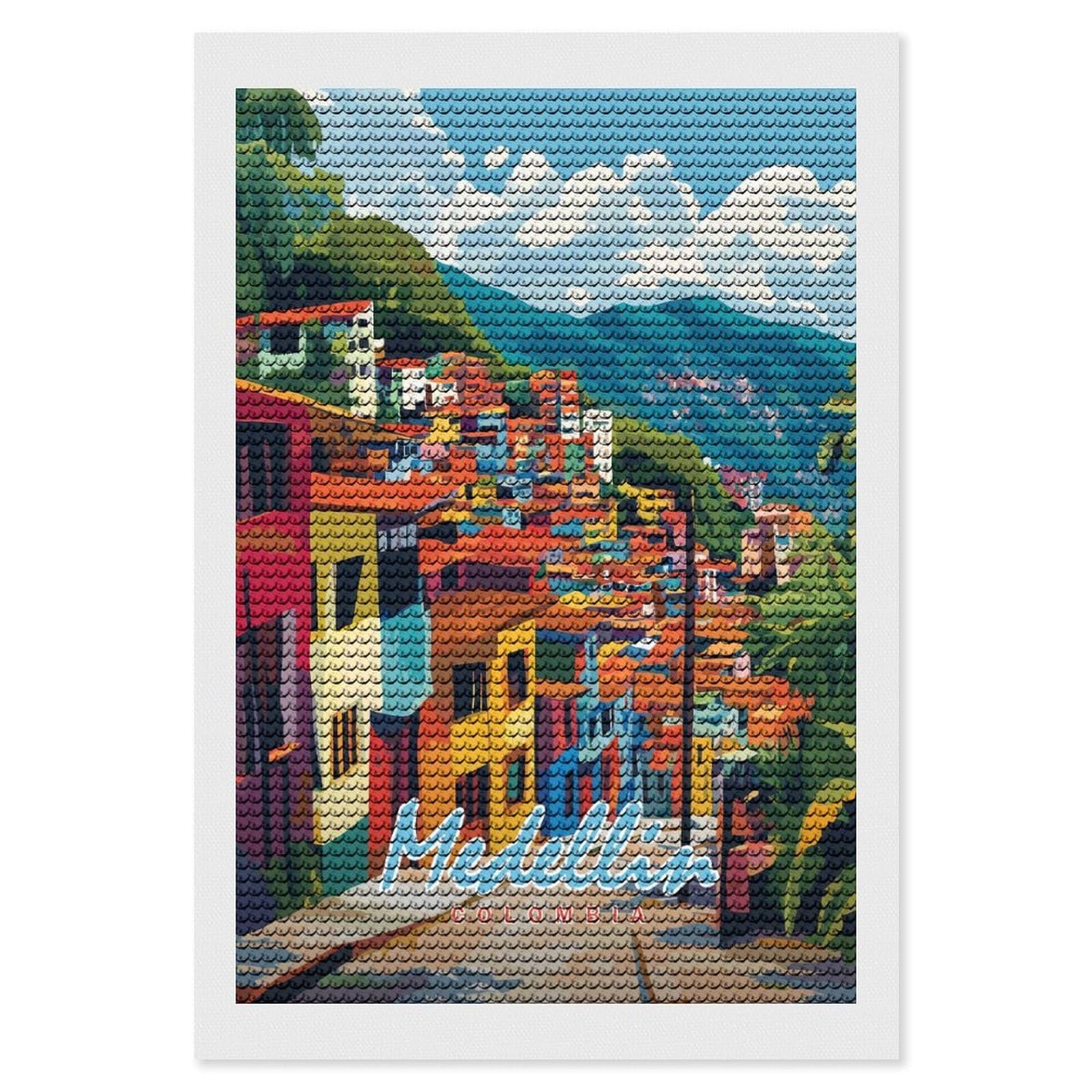 Junmoney Medellin Cityscape(2) Diamond Art Kit 8"x12", Modern Decor, for Adults, Printed Canvas, Holiday Gift Idea, Fun Craft Experience