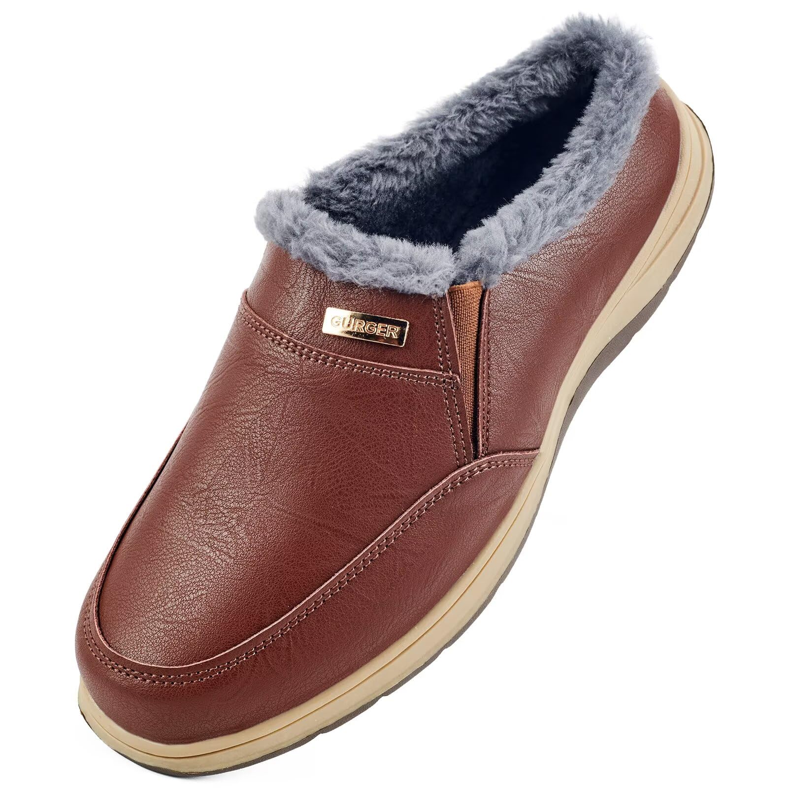 Chaussons Homme Cuir Hiver Chaud en Fourrure Mules et Sabots