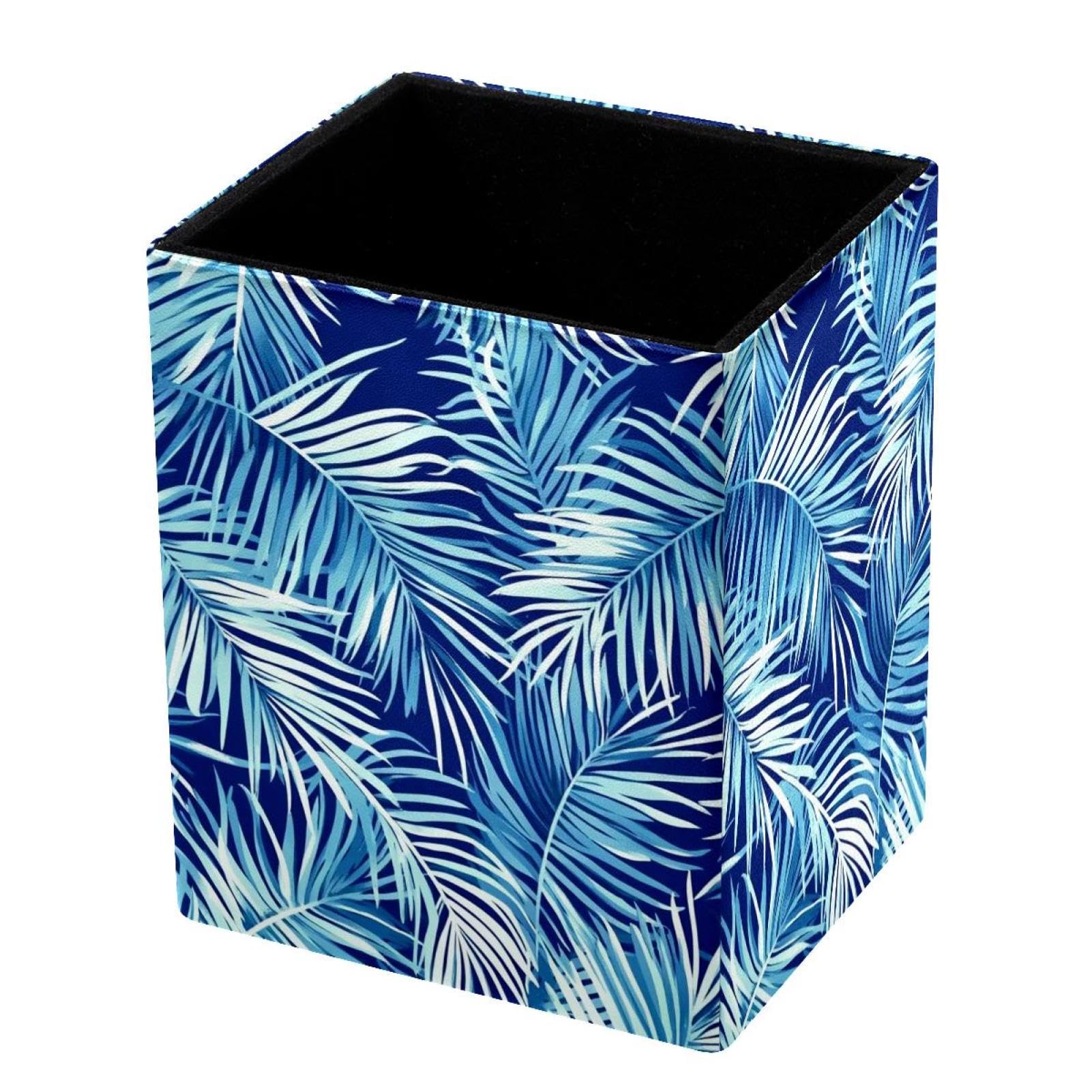 VAPOKF Pencil Holders for Desk, Art Palm Leaves Printed Pen Holders Pen Pot Makeup Brushes Storage Desktop Stationery Supplies Organiser for Home Office