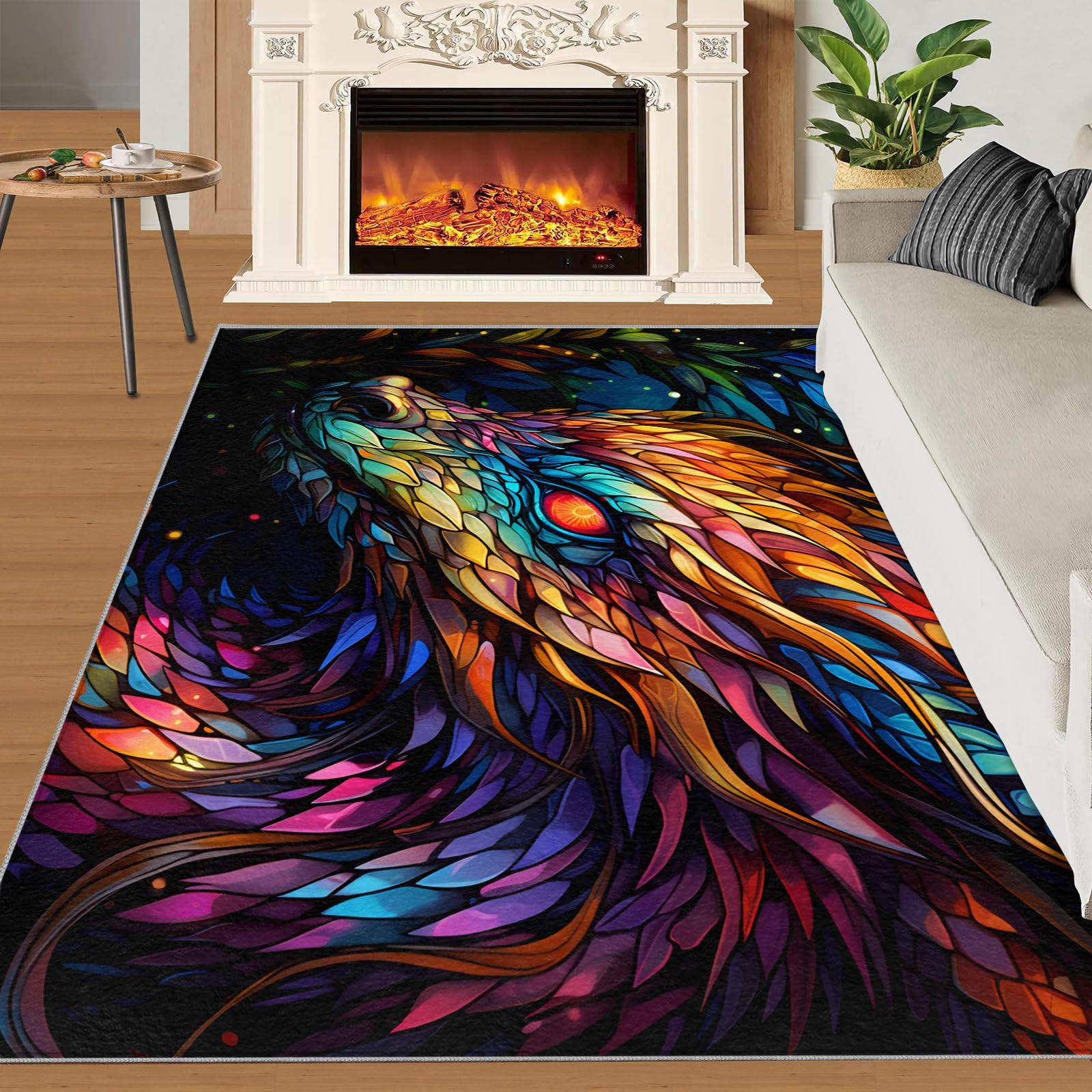 SANSJI Watercolor Dragon Area Rug 180x270 cm - Non Slip Washable Fantasy Dragon Rugs for Bedroom, Magic Animal Design Indoor Carpet for Kids, Soft & Resistant Floor Decor