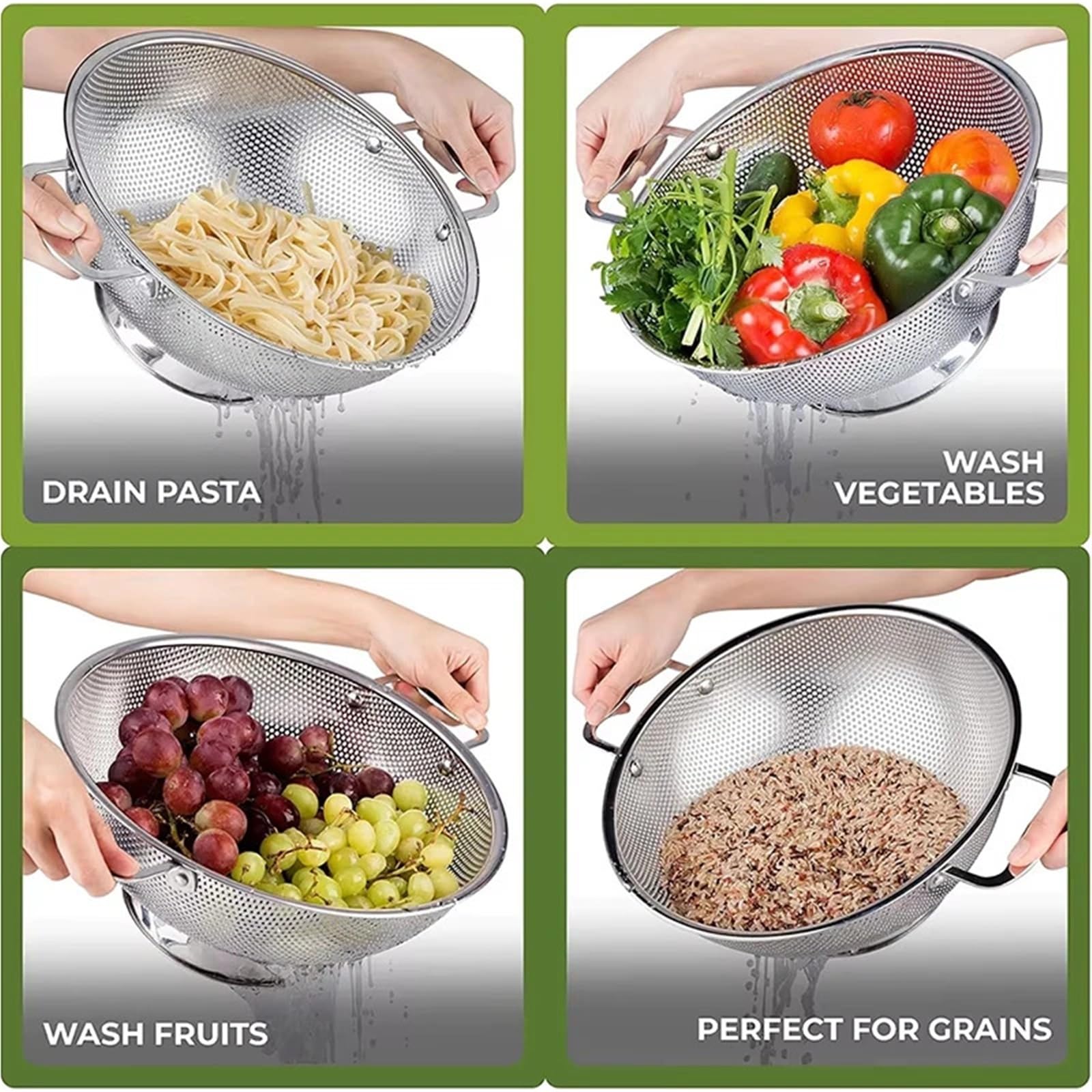1 Set (3 PZ) Colino Da Cucina In Acciaio Inox Con Manico for Pasta Ciotola for Spaghetti Verdura Frutta Per Riso, Frutta, Verdura E Pasta