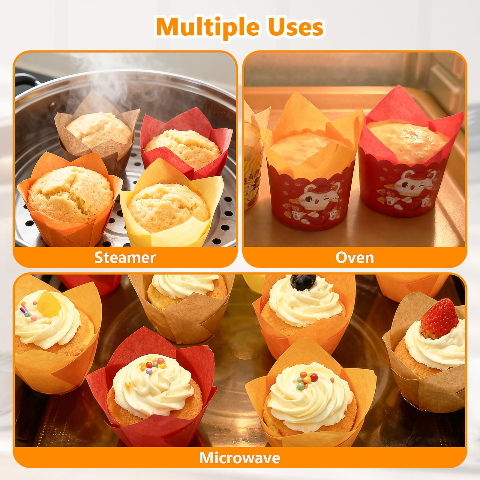 200 Pirottini Per Muffin A Tulipano – Colorati Rosa, Blu, Rosso, Giallo – Carta Oleata, 5x8 Cm