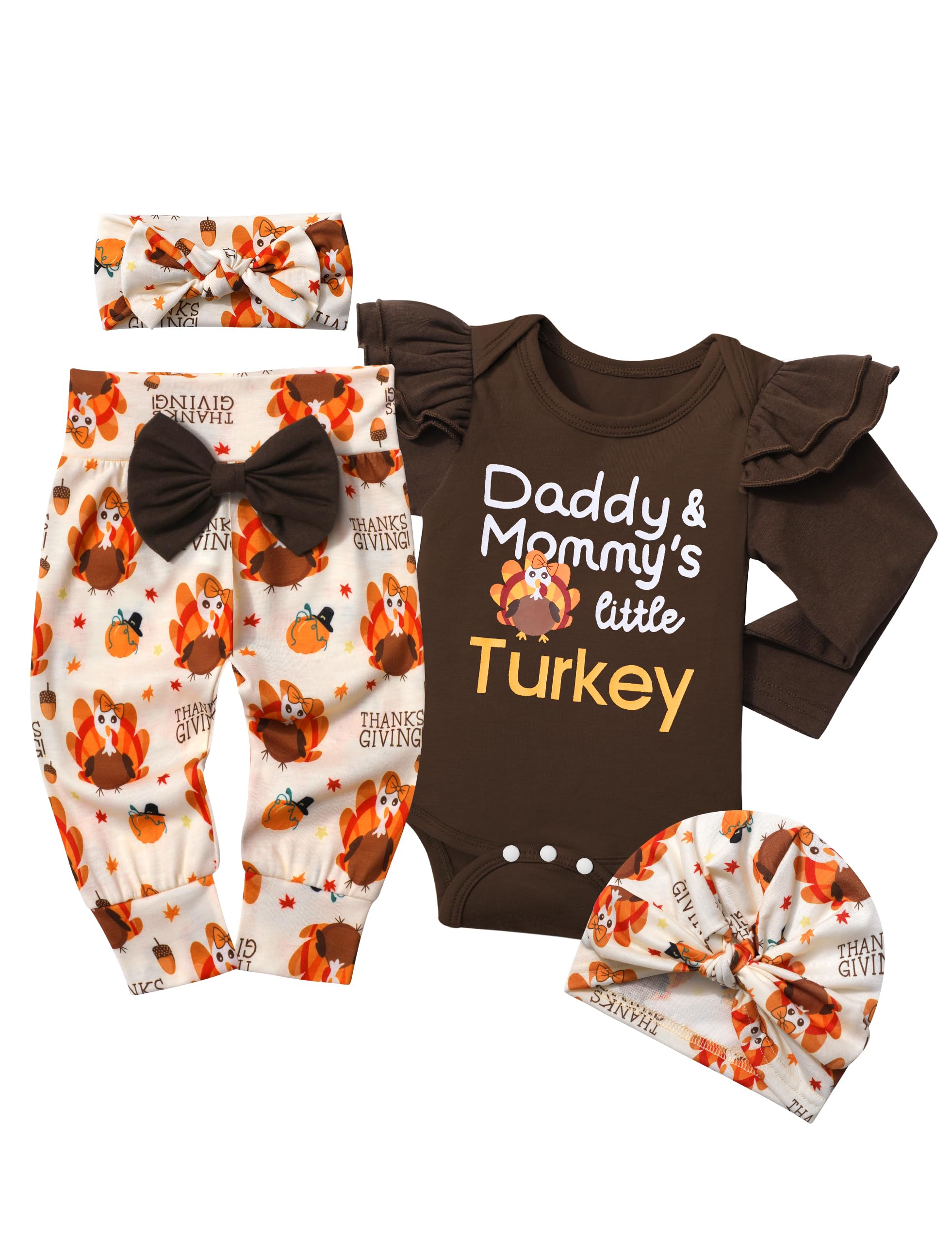 TyeSmo Romper, Pants, Headband, and Hat Set