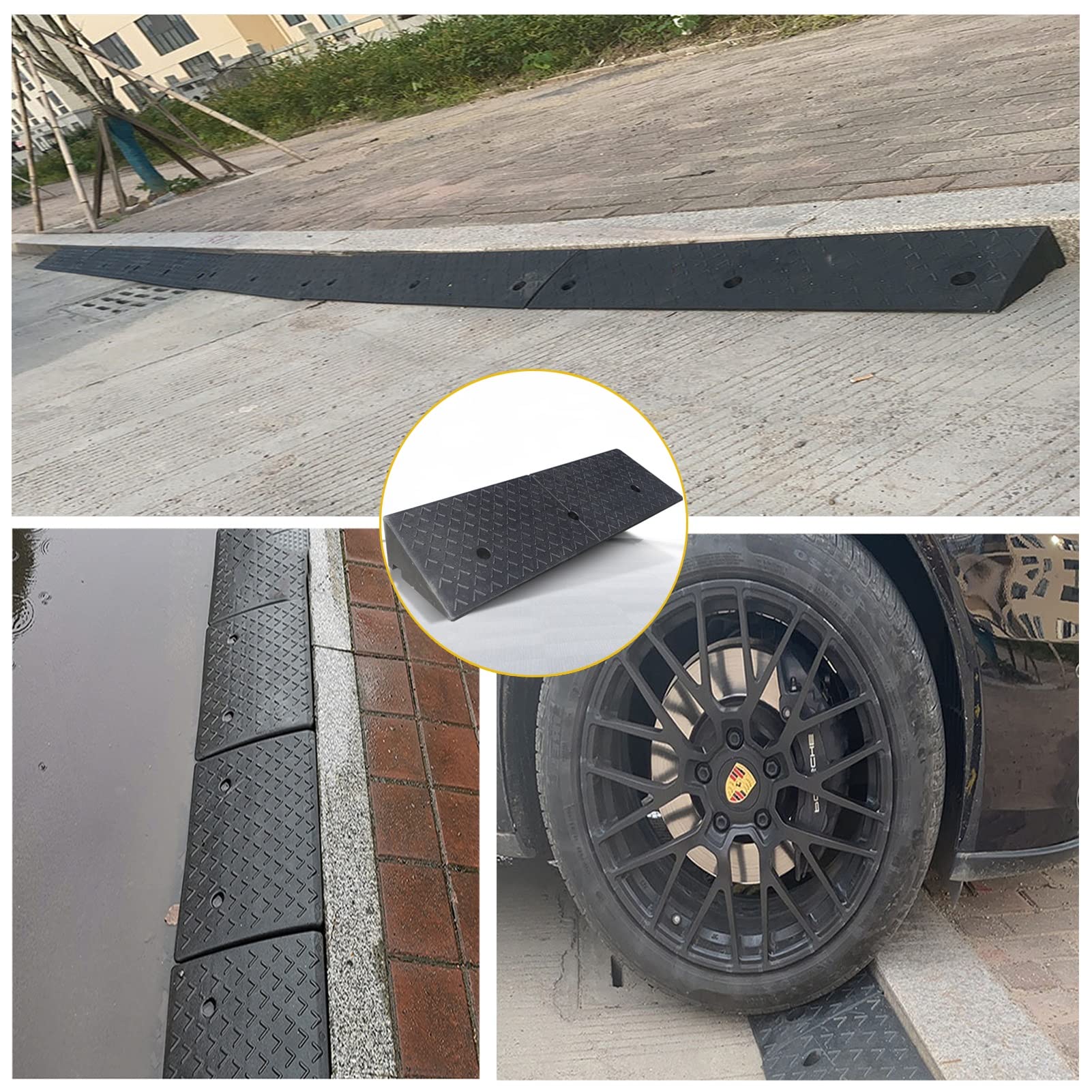 Rampa de Caucho-plástico, Rampas Carga Antideslizantes(100x25x5cm) | Rampas de Bordillos Servicio Pesado para Coches y Caravanas Acceso a Umbral para Motos Sillas de Ruedas Vehículos