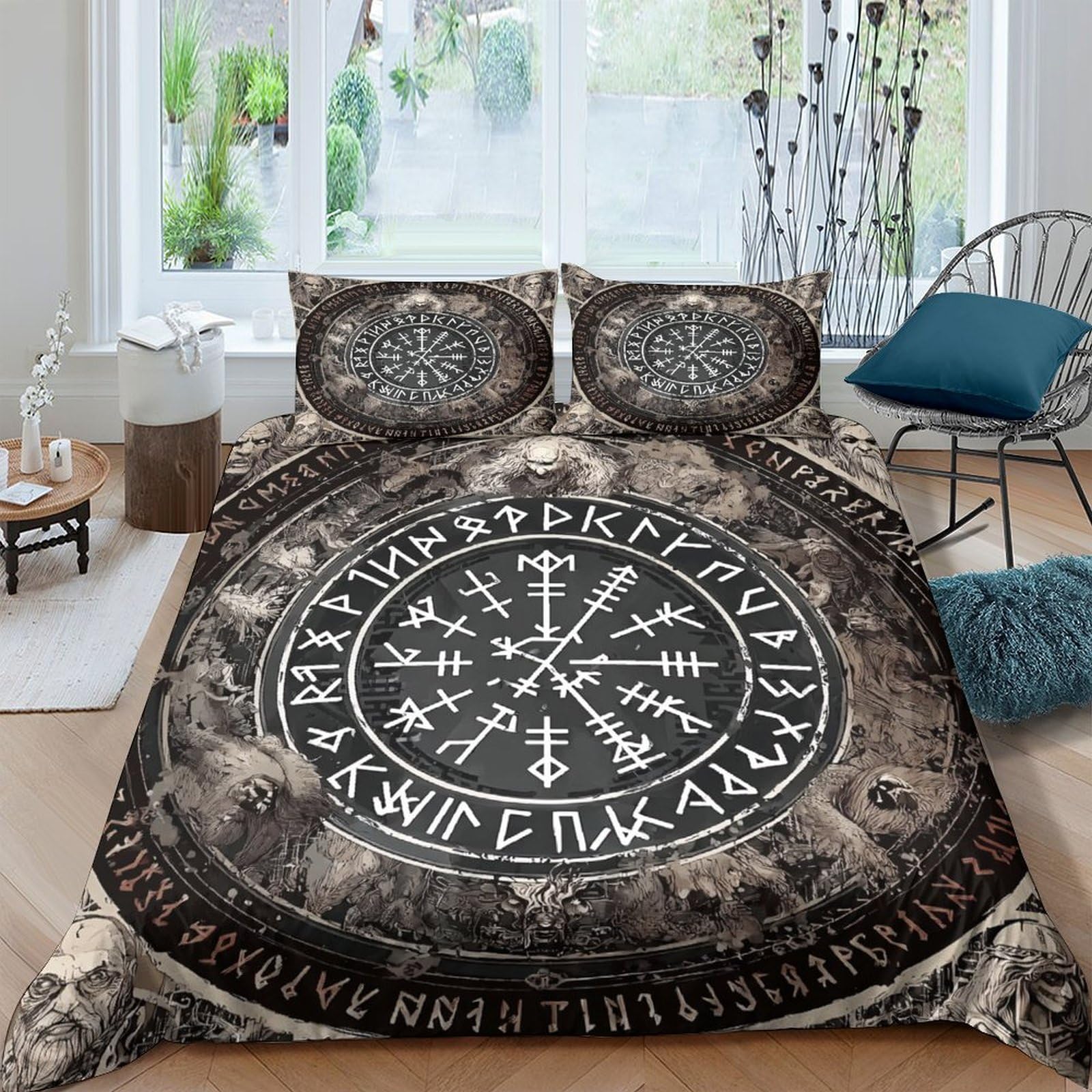 Ctjqhvkz Style-2 3D Printed Viking Runes Fitted Sheet Microfiber Nordic Symbol Mattress Cover Anti-Slip Easy Care For Bedroom Decor Single（135X200cm）