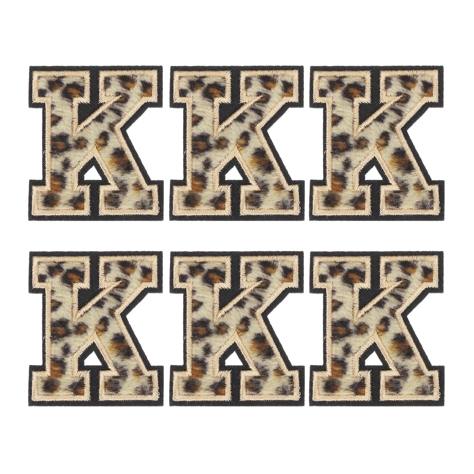sourcing map 6pcs Letters K Patches Leopard Iron-On, 2.13 Inch Decorative Alphabet Letter Sewing Black Border Sew Embroidered Applique Patches for Clothing Repair Backpack Jean
