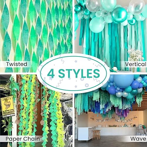 Miniatura 6 de PartyWoo Serpentinas de papel crepé, 4 rollos de 328 pies, paquete de papel crepé verde menta para decoraciones de fiestas, decoraciones de boda,
