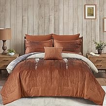 Dinjoy Ombre Rust/Burnt Orange Comforter Set King Size Reversible Boho Bedding Set for Men Women 8 Pieces Bed in A Bag Farmhouse Bed Set with Comforter, Sheets, Pillowcases & Shams