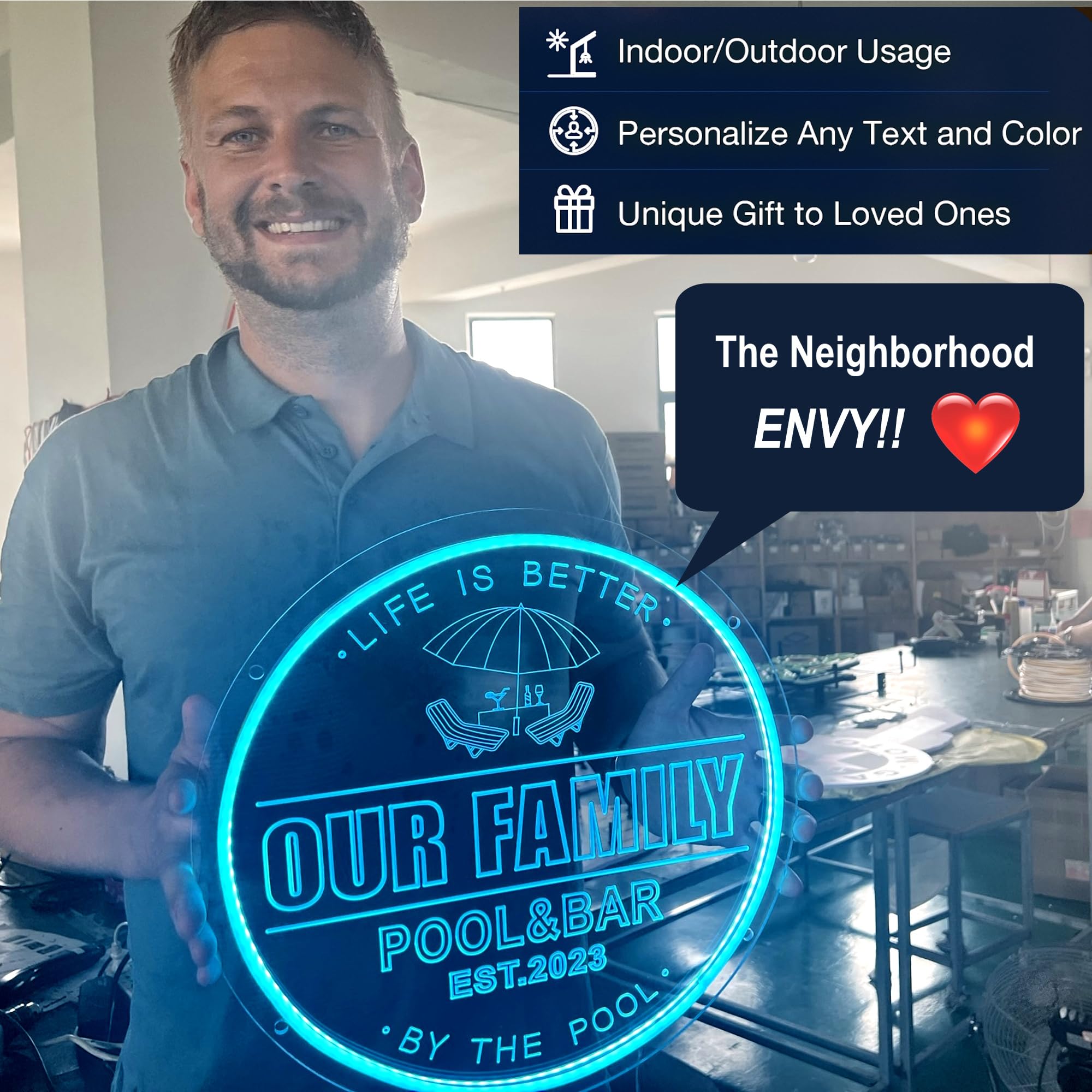 WhatABirdie Custom LED Neon Sign, Personalized Pool Bar Light, Tiki Bar Wall Decor for Home, Pool Party Patio Summer Decor