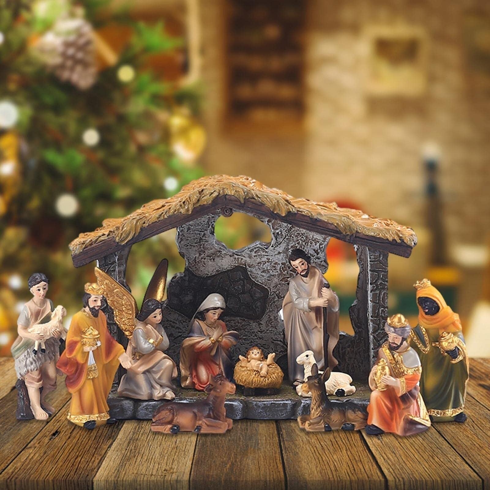 Weihnachtskrippen-Set Szenenornamente Weihnachtskrippen-Krippenset Weihnachtskrippen-Set Krippenszene Heilige Familie Kunsthandwerk Statue Dekoration Zuhause Wohnzimmer Kirche