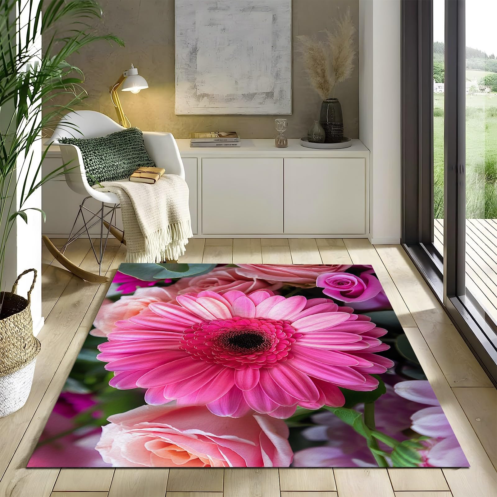 Dywan Kwiaty i Stokrotki - Można prać w pralce Miękki Wygodny Antypoślizgowy Duży do Sypialni Salon Jadalnia Jasny kolor 180 x 240 cm