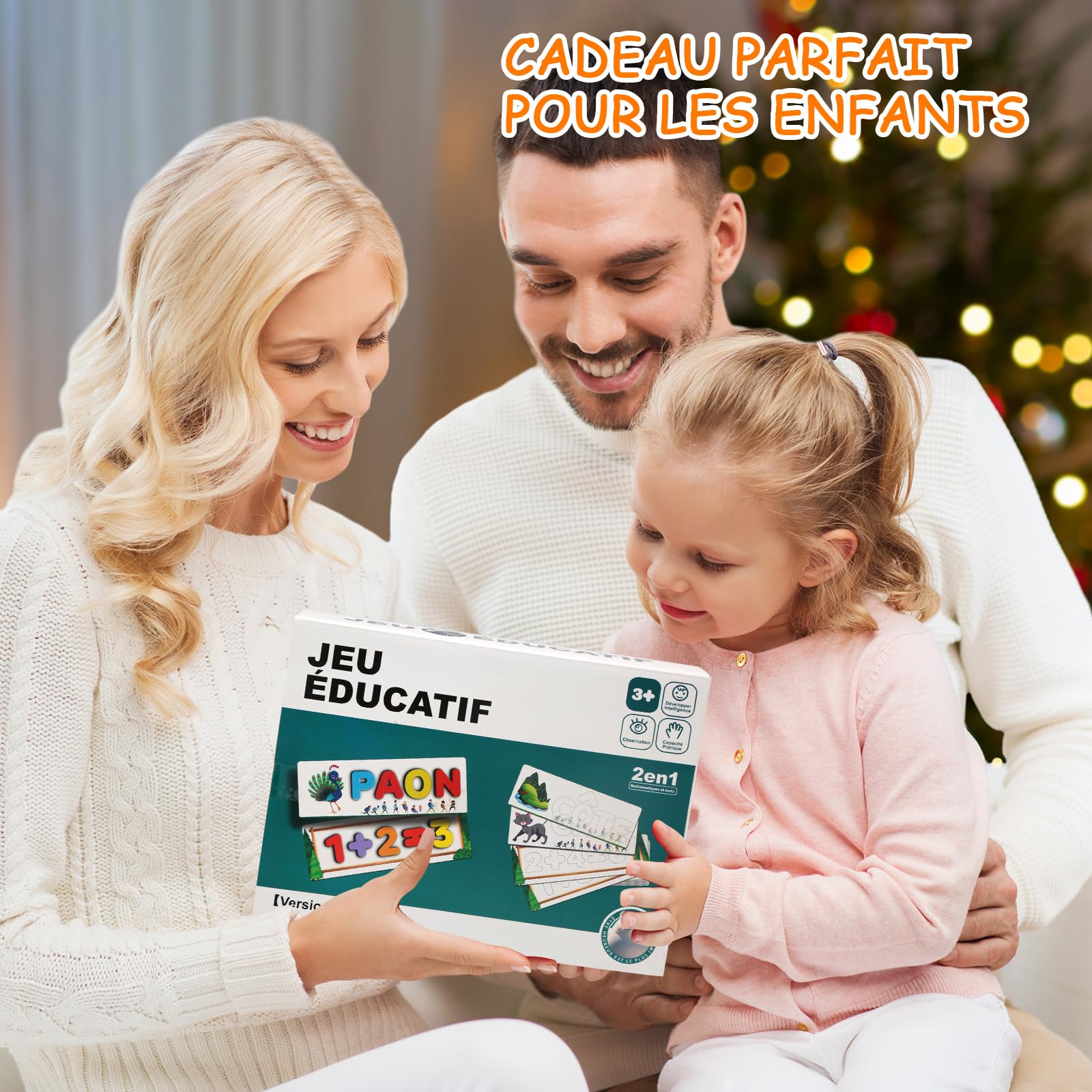 Felly Jouet Enfant 2-5 Ans, Jeux Educatif d'Orthographe Française, 2 en 1 Montessori Apprenez à Lire Lettres et Arithmétique