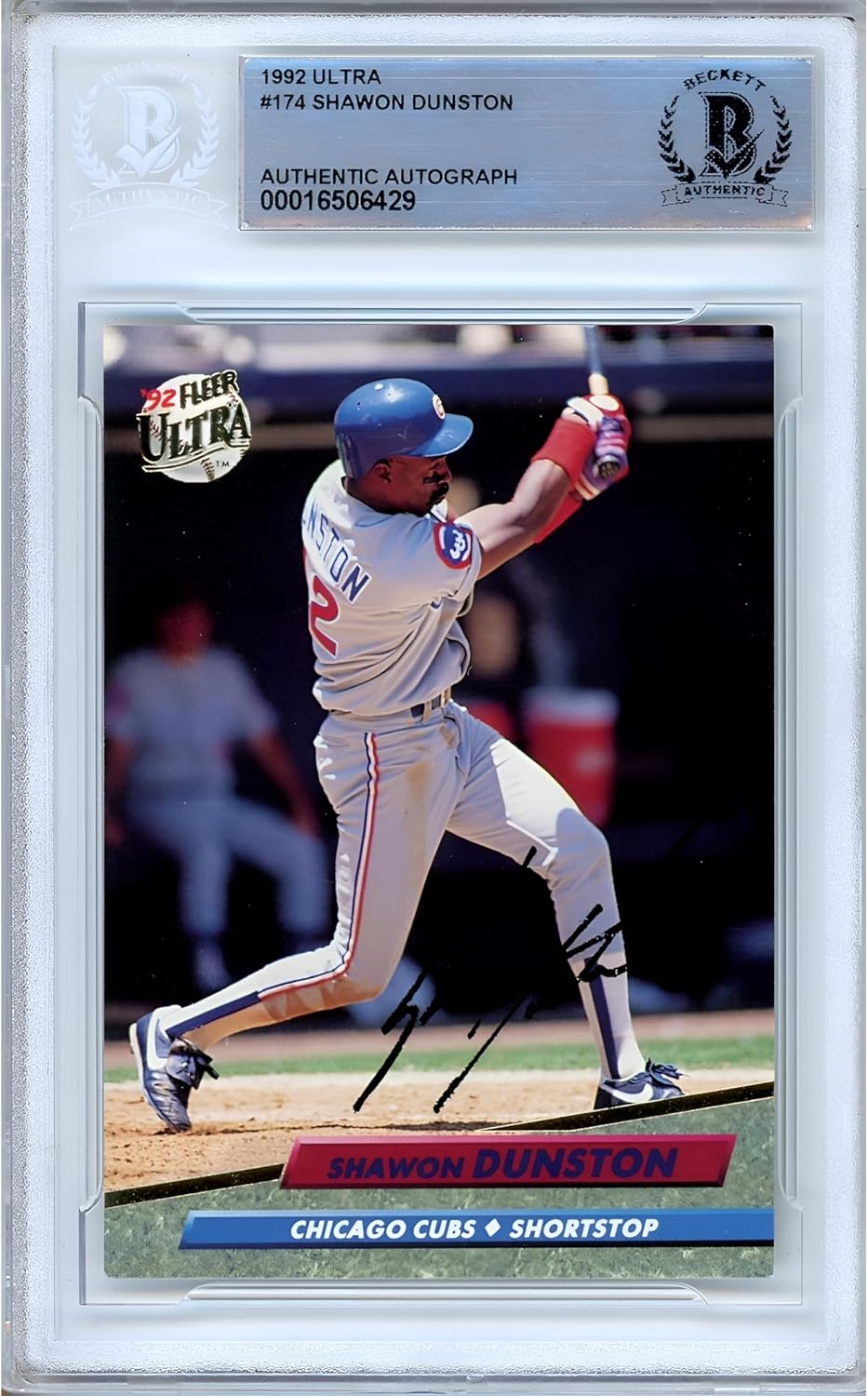 Shawon Dunston Signed 1992 Fleer Ultra #174 Baseball Trading Card Slab Beckett BAS Authentic Slabbed COA Played For Chicago Cubs Autographed Memorabilia
