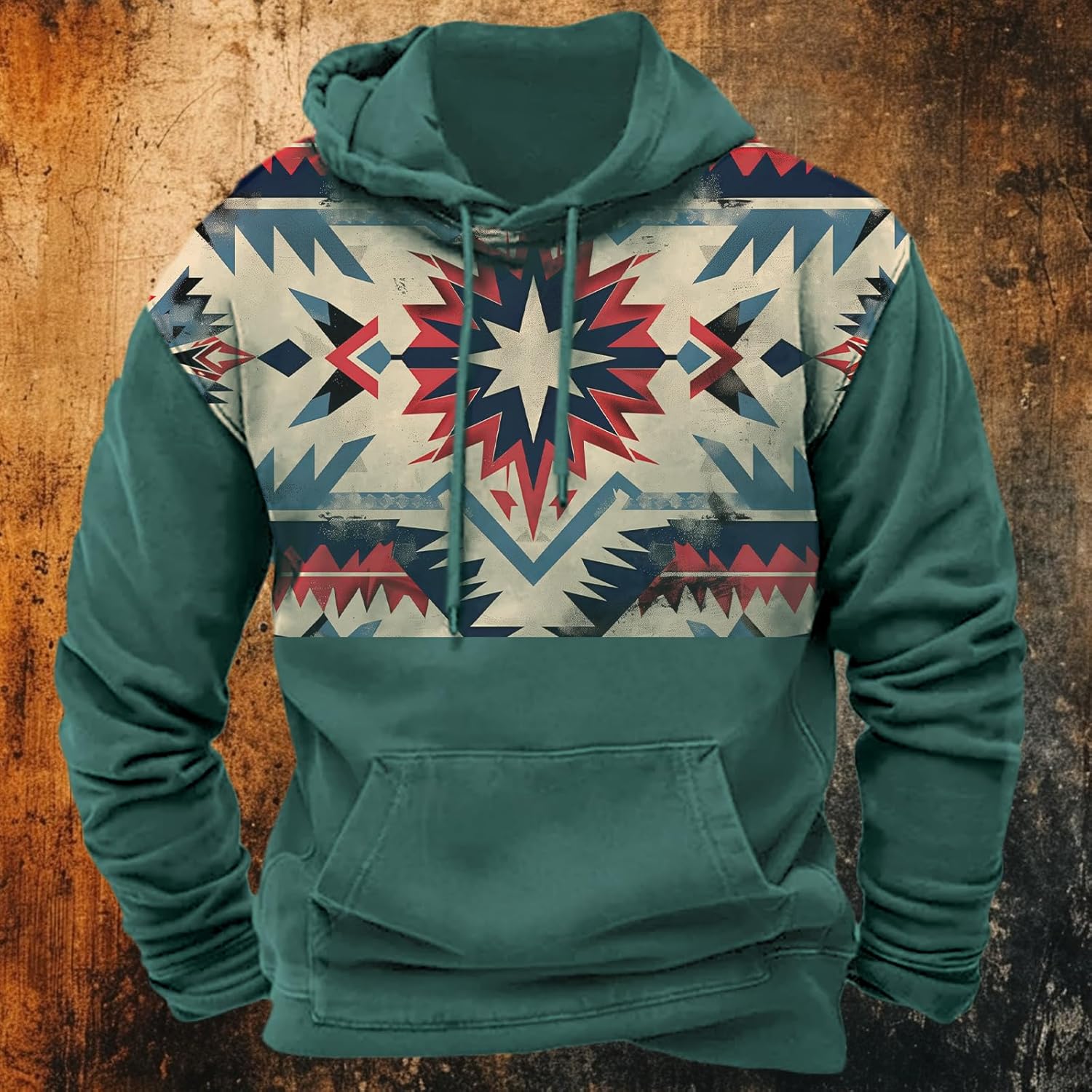 Western Hoodies for Men Aztec Graphic Sweatshirts Plus Size Western Vintage Tribal Aztec Hoodies Pullover with Pocket - Image 2