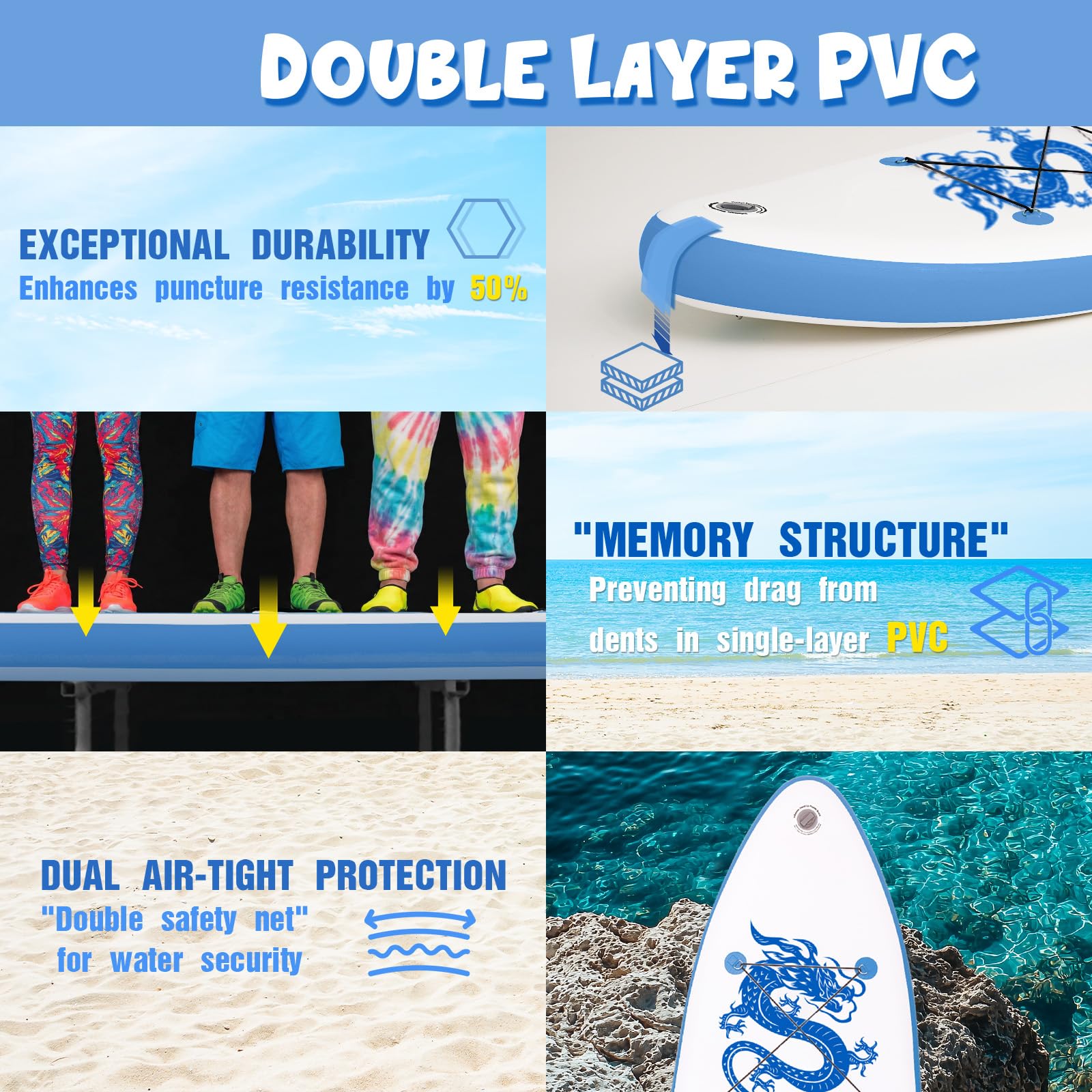 FunWater Aufblasbares Stand Up Padding Board, Ultra-Leicht SUP Board Zubehör: Verstellbares Paddel, Pumpe, Rucksack, Leash, Finnen – Für alle Könnerstufen
