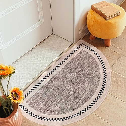 Miniatura 7 de XYSaiXuan Tapete de medio círculo, antideslizante para puertas principales, para entradas interiores, perfil bajo, lavable para puerta delantera,