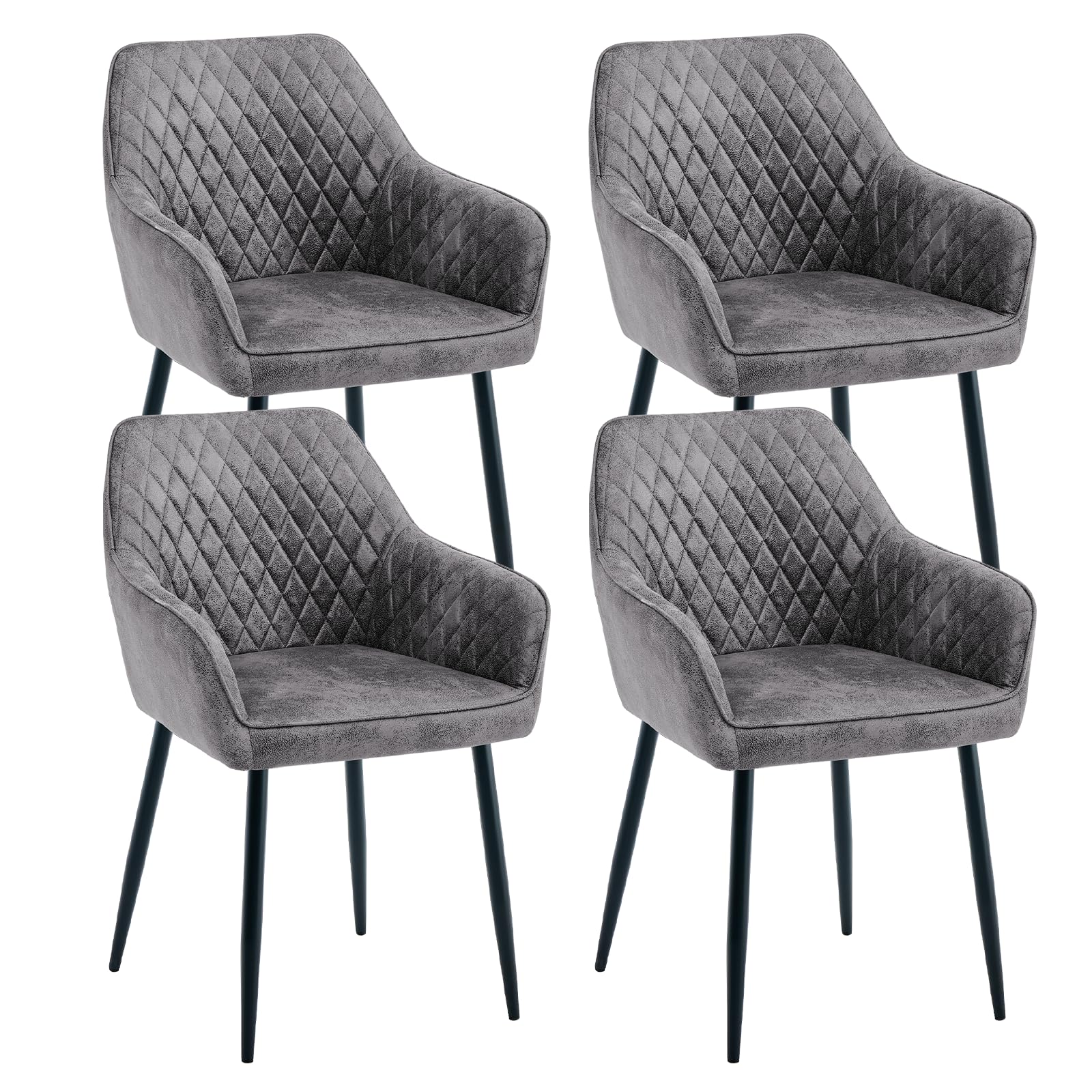JaHECOME Suede Dining chairs Set of 4 Armchairs with Thickened Cushion Faux Suede Fabric Ergnomic Design for Kitchen Living Room(Suede Grey,4)