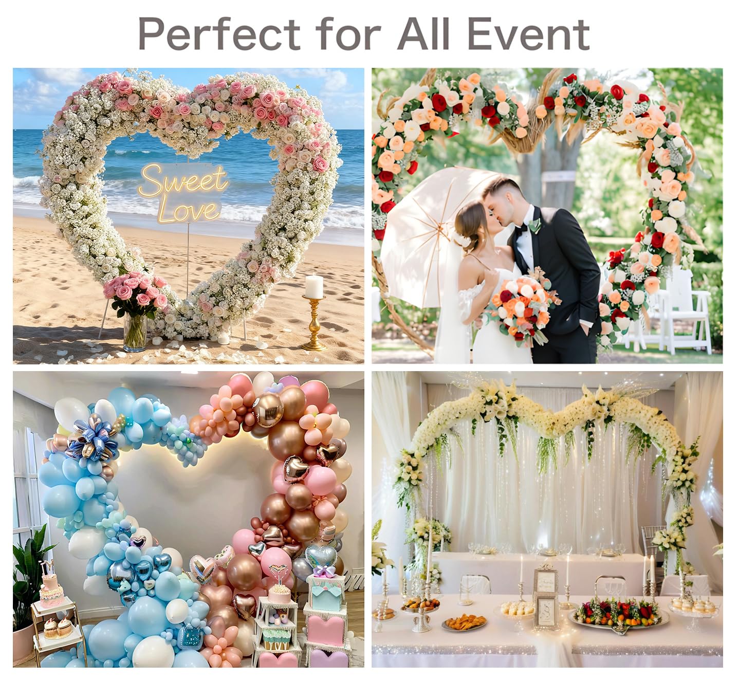 Kit d'arche de ballons en métal de grande taille de 2 m, support d'arche en forme de cœur pour mariage, mariage, Saint-Valentin, fiançailles et fête d'anniversaire (blanc)